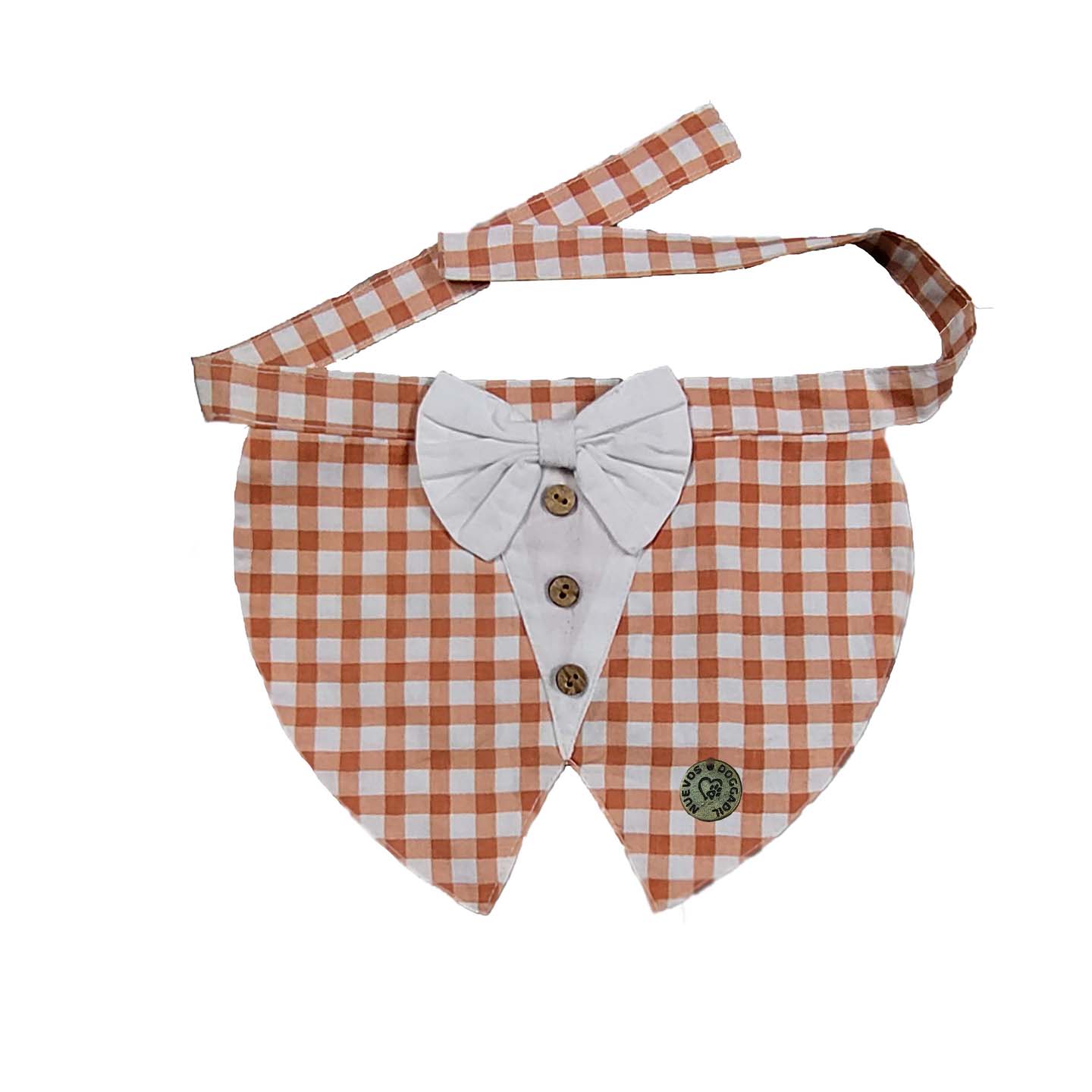 NUEVOS DOGGADIL Check Pattern Pet Bandana | Pet Round Bib| Pet Scarf_ Rust/White
