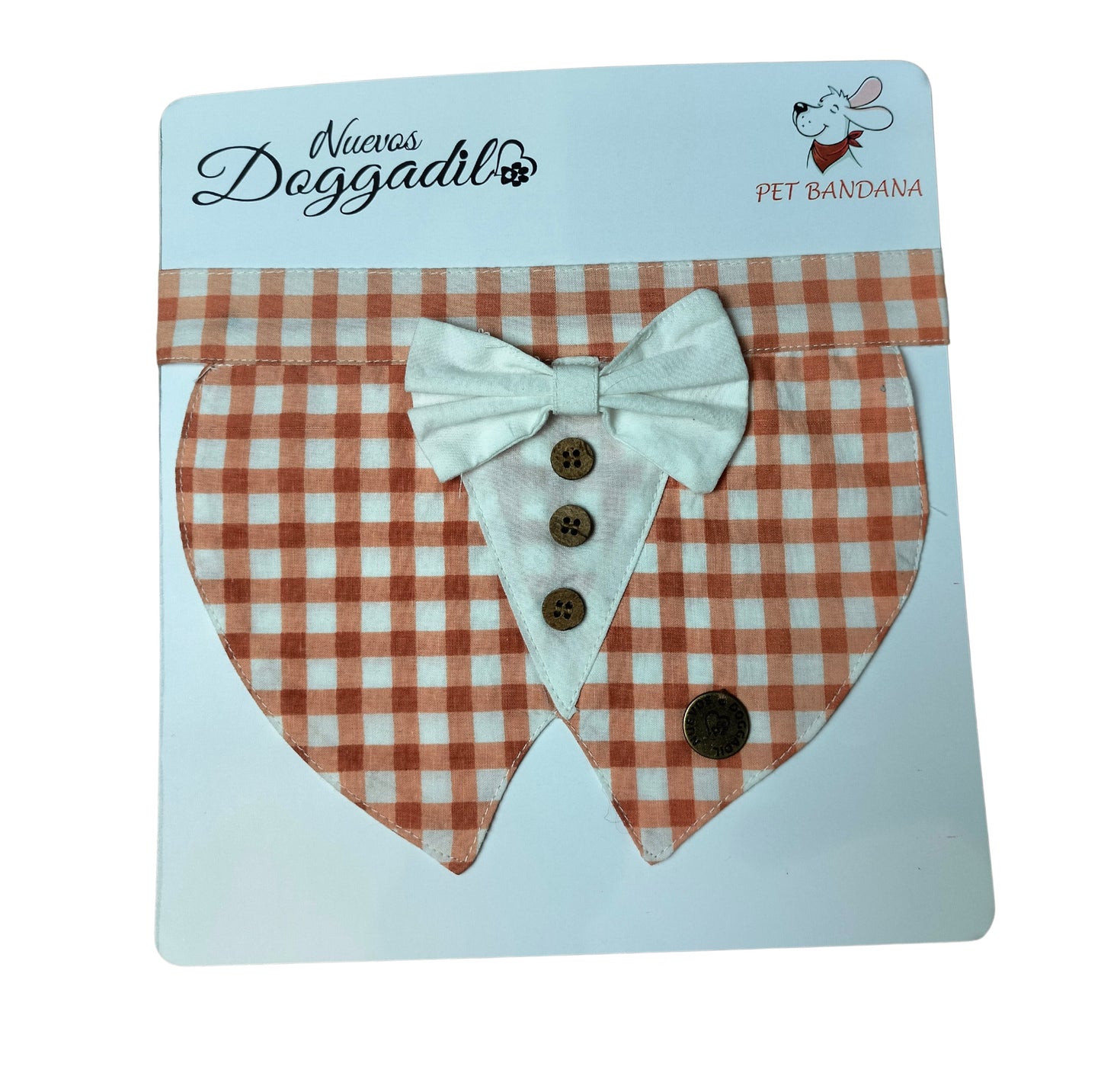 NUEVOS DOGGADIL Check Pattern Pet Bandana | Pet Round Bib| Pet Scarf_ Rust/White