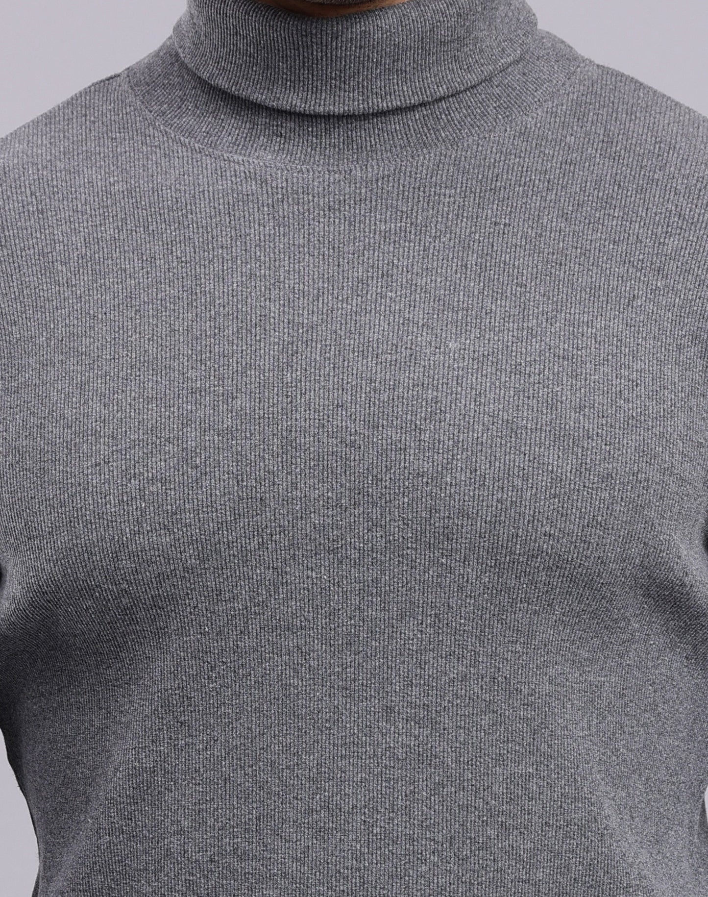NUEVOSPORTA Mens Melange Charcoal Grey Turtle Neck Rib Sweater | Basic High Neck Sweater | Plain Jumper