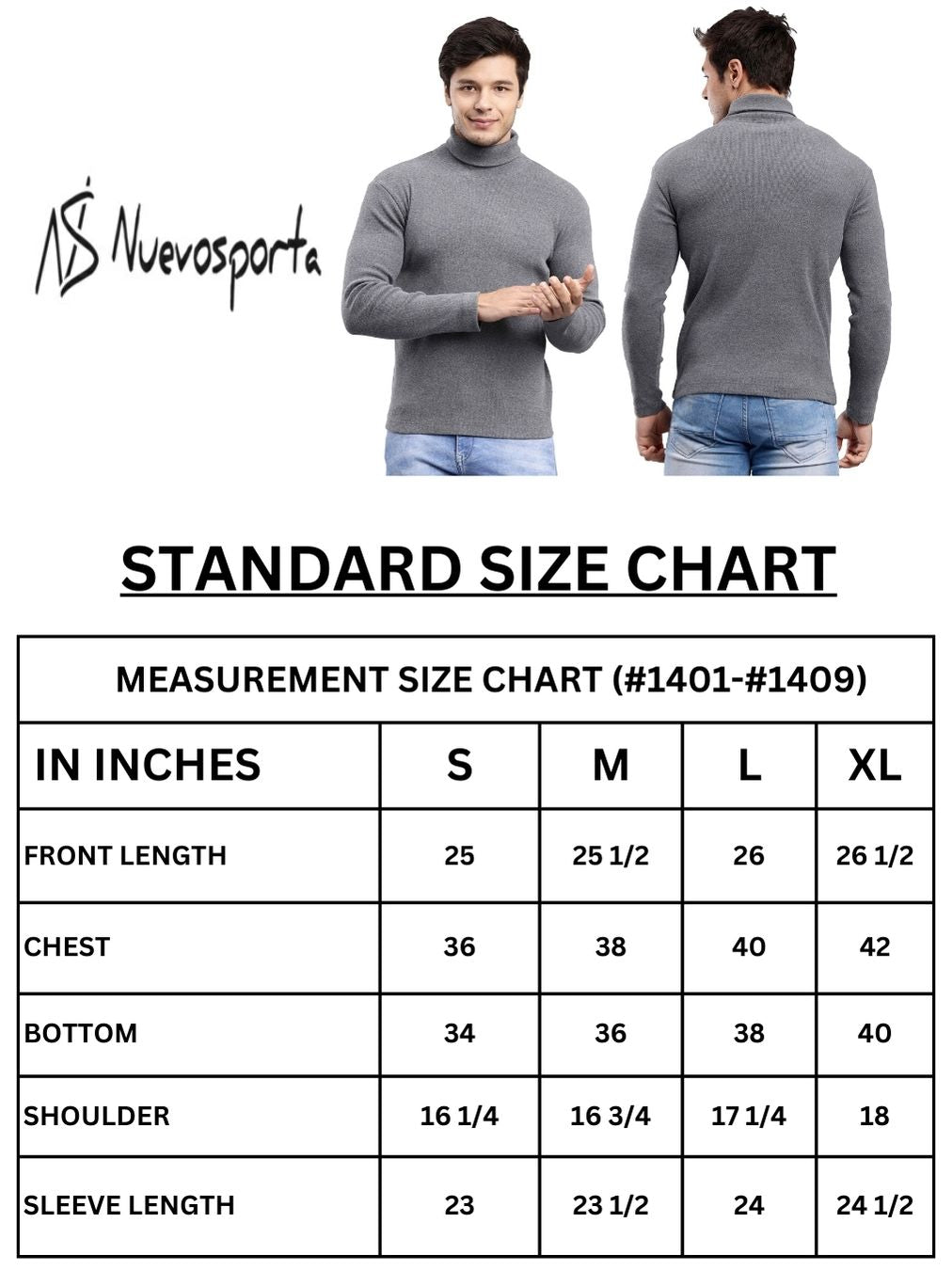 NUEVOSPORTA Mens Melange Charcoal Grey Turtle Neck Rib Sweater | Basic High Neck Sweater | Plain Jumper