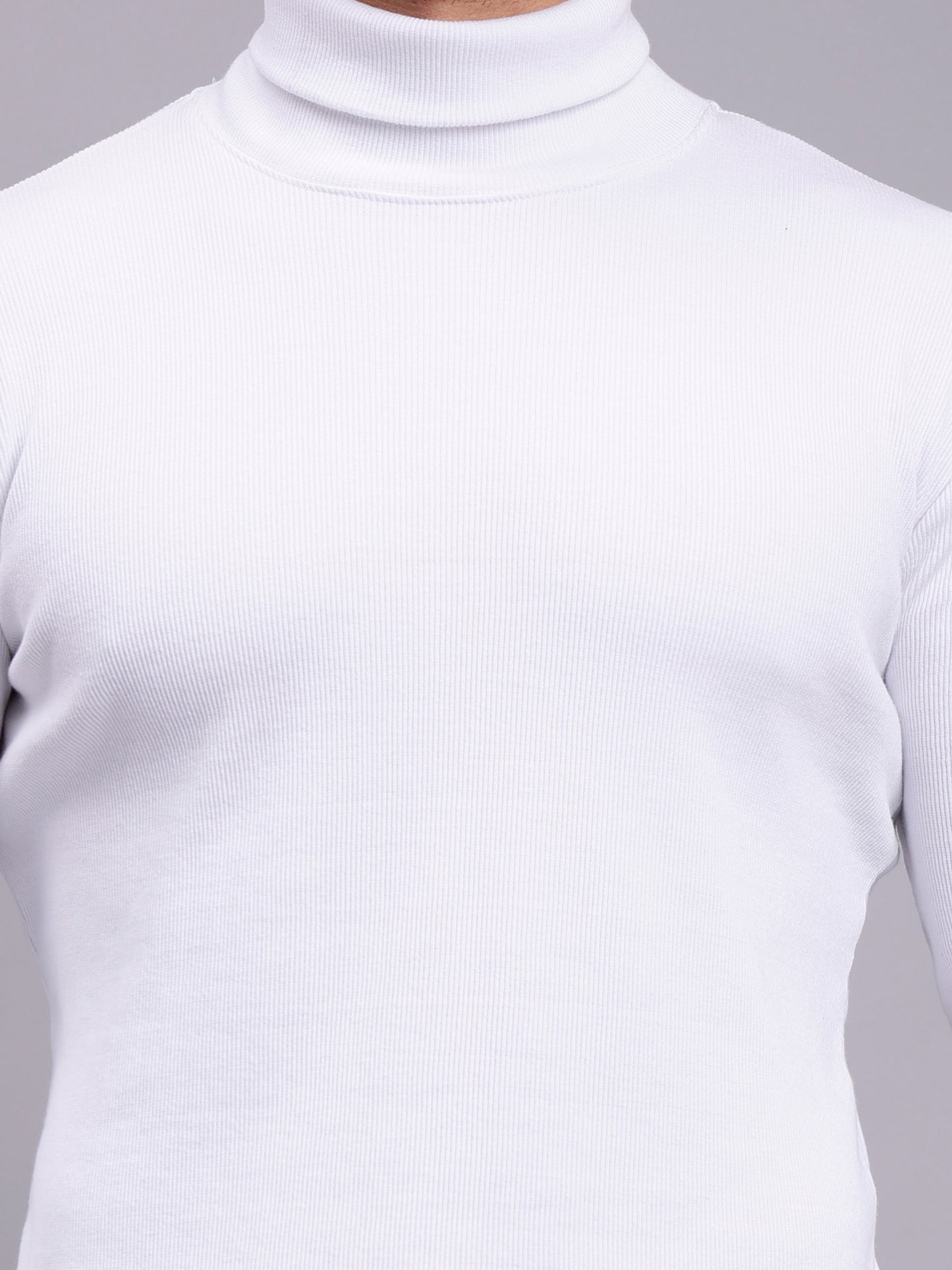 Mens Solid White Turtle Neck Rib Sweater | Basic High Neck Sweater | Plain Jumper