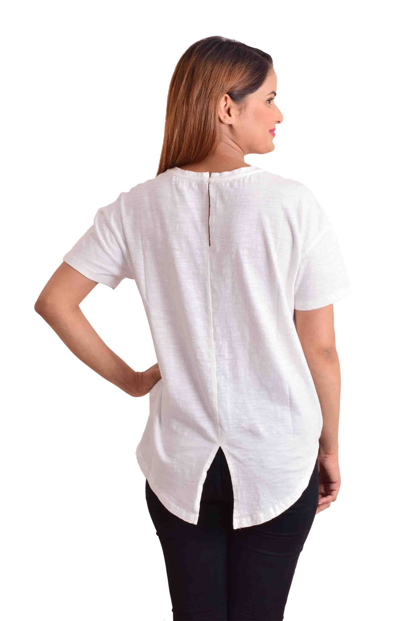 NUEVOSDAMAS Casual Regular Sleeves Printed Women White Top