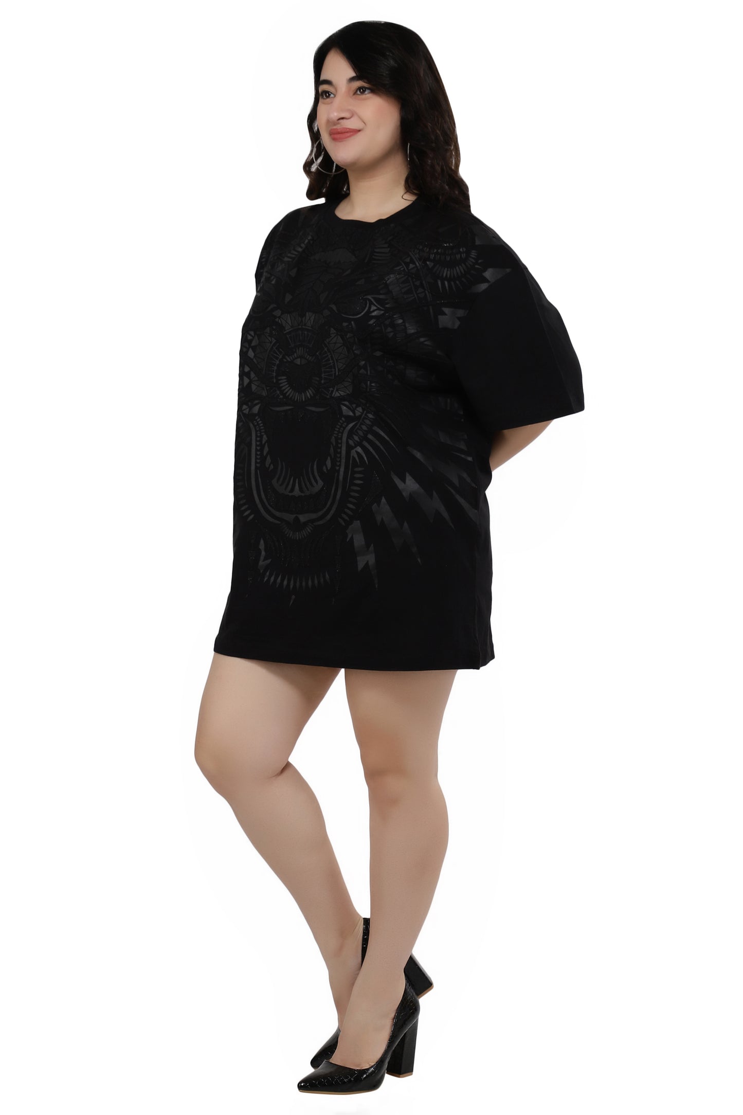 NUEVOSDAMAS Women Cotton Graphic Printed Half Sleeve Women's Black T-Shirt