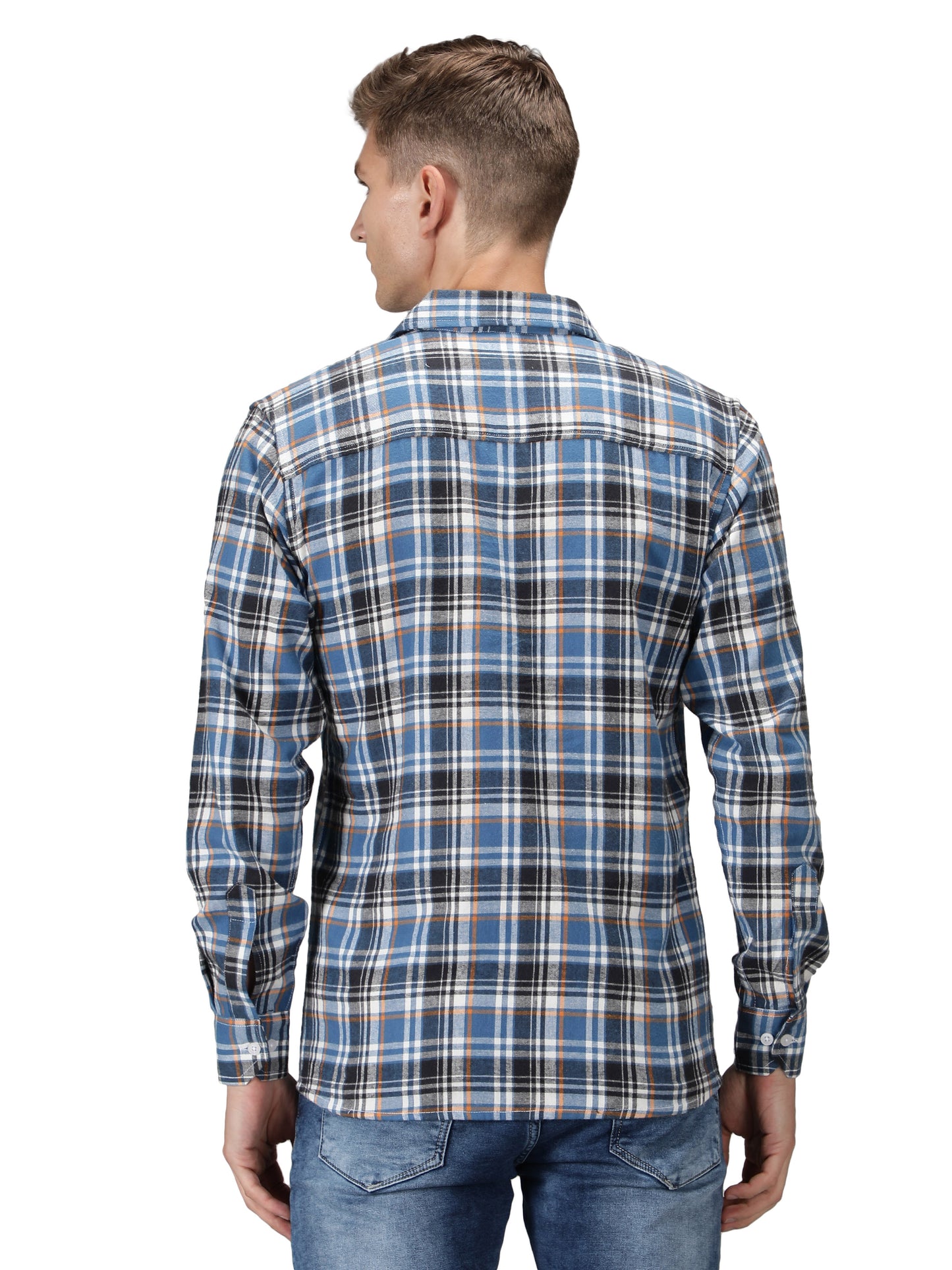 NUEVOSPORTA Pure Cotton Check Pattern Men's Full Sleeve Shirt_Blue/Black