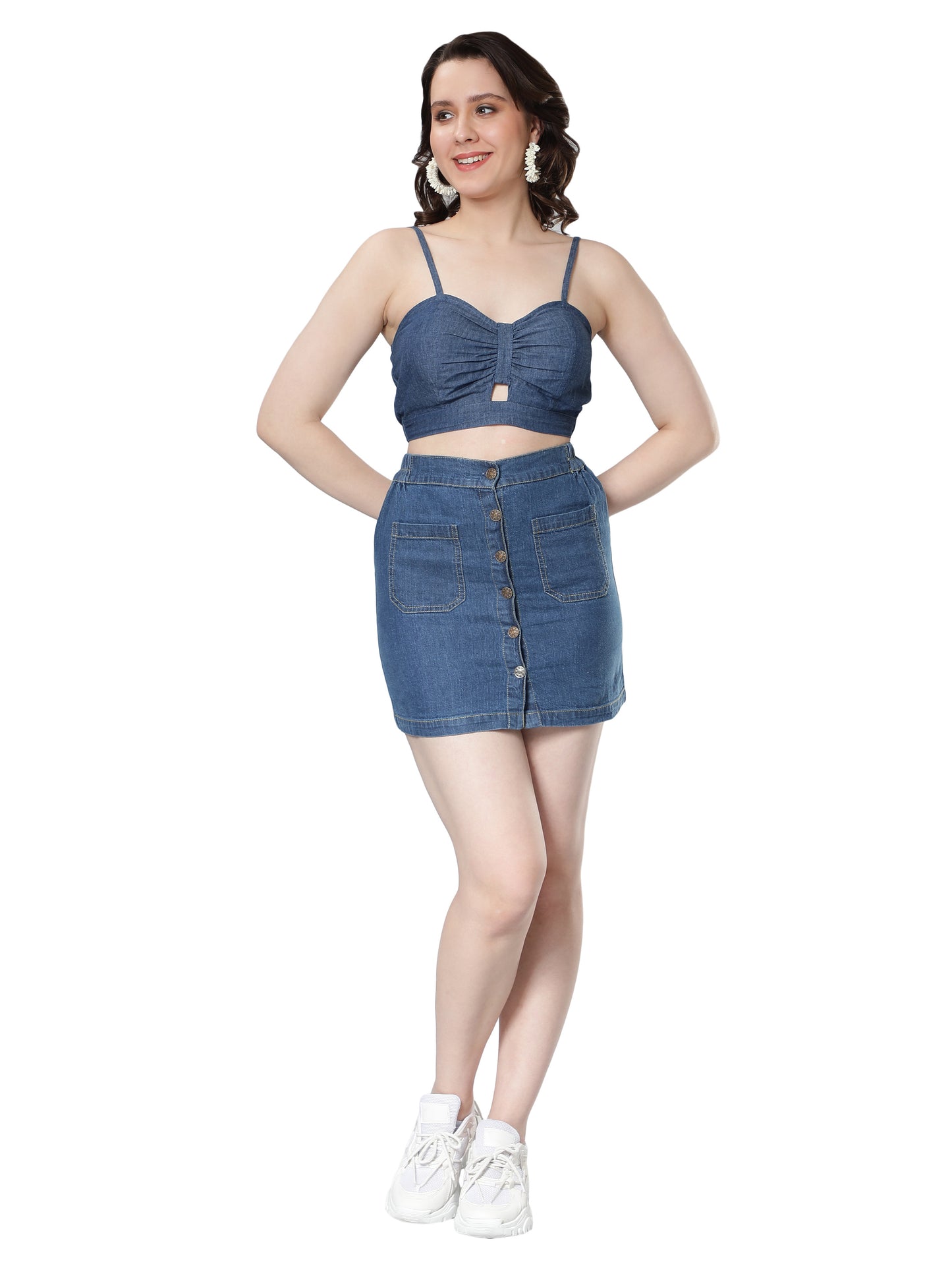 NUEVOSDAMAS Women Denim Sleeveless Bralette Top Blue