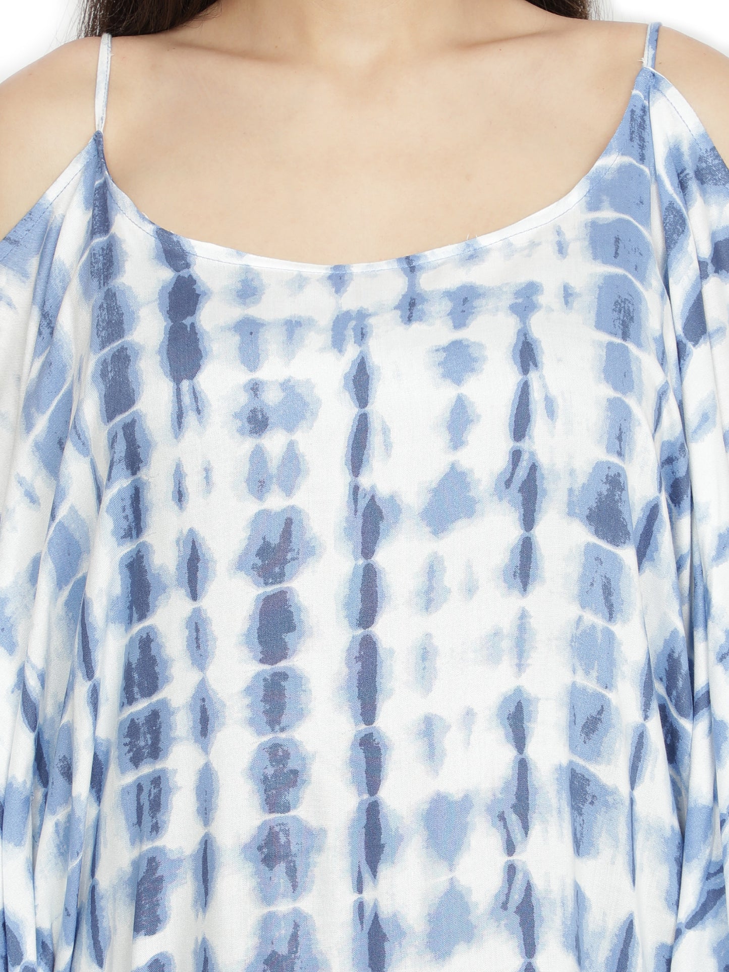 NUEVOSDAMAS Women Rayon Tie & Dye Kaftan | Beachwear Summer Kaftan |Shoulder Strap Designer Kaftan | Casual Kaftan for Women_ Blue/White