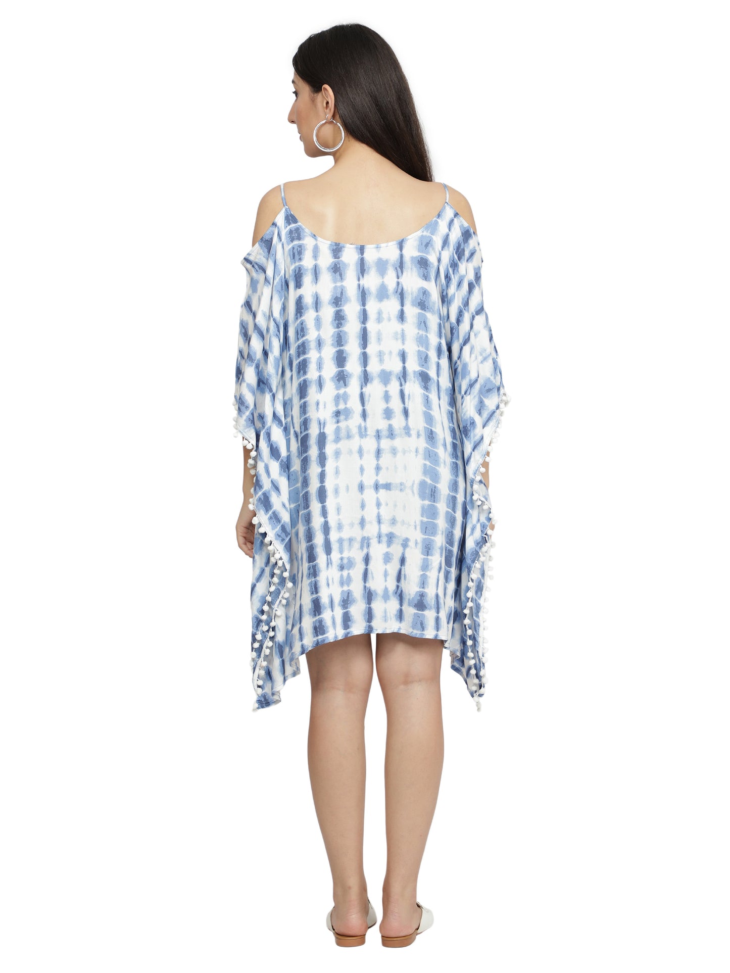 NUEVOSDAMAS Women Rayon Tie & Dye Kaftan | Beachwear Summer Kaftan |Shoulder Strap Designer Kaftan | Casual Kaftan for Women_ Blue/White