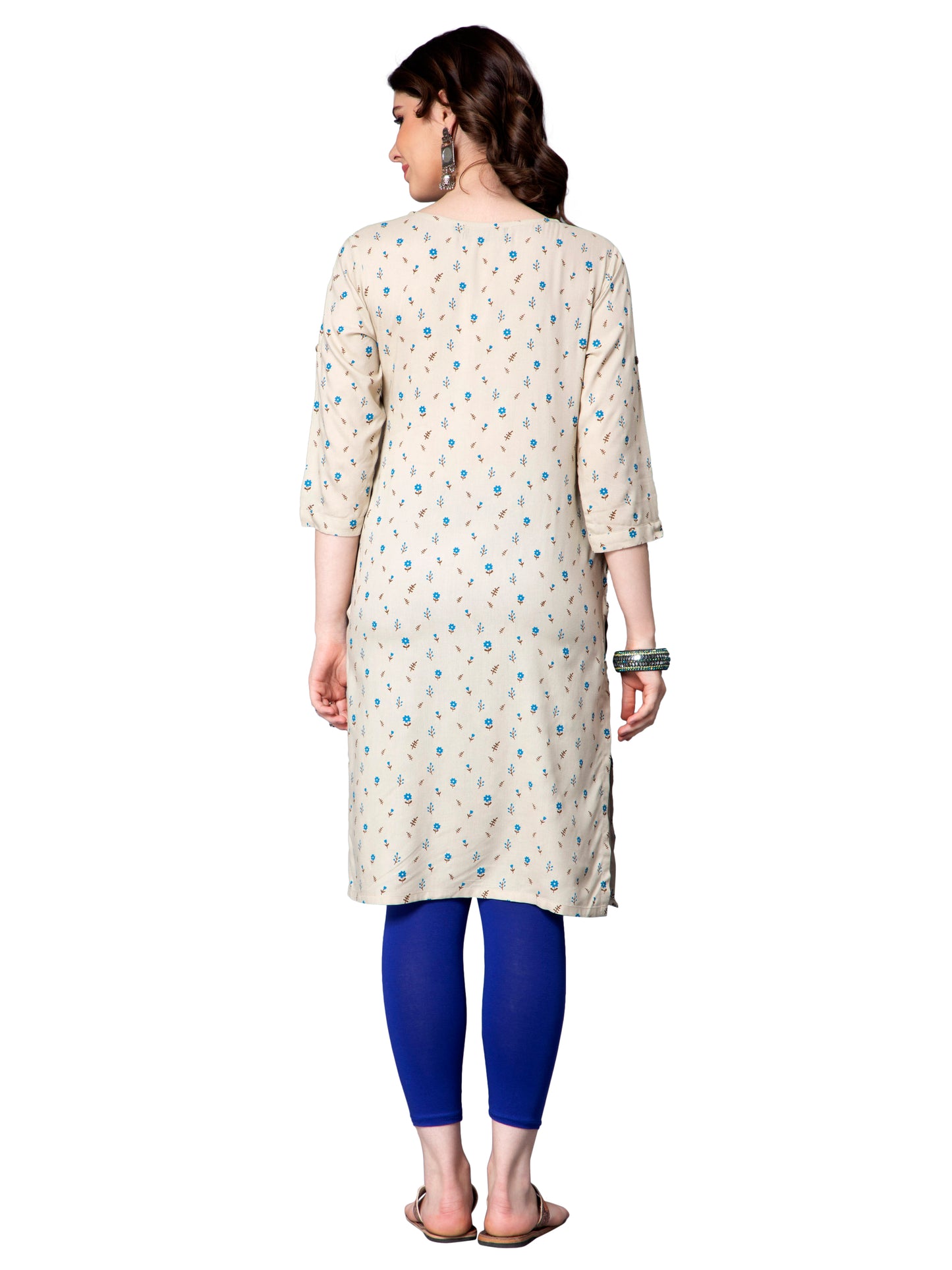 NUEVOSDAMAS Women Ditsy Printed Rayon Beige Kurti