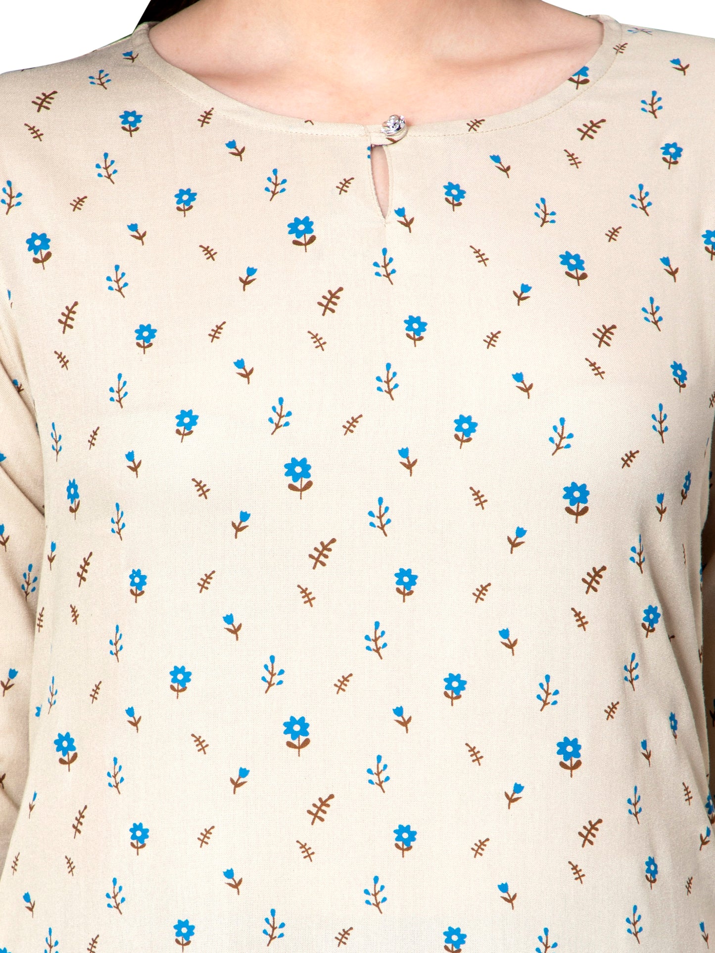 NUEVOSDAMAS Women Ditsy Printed Rayon Beige Kurti