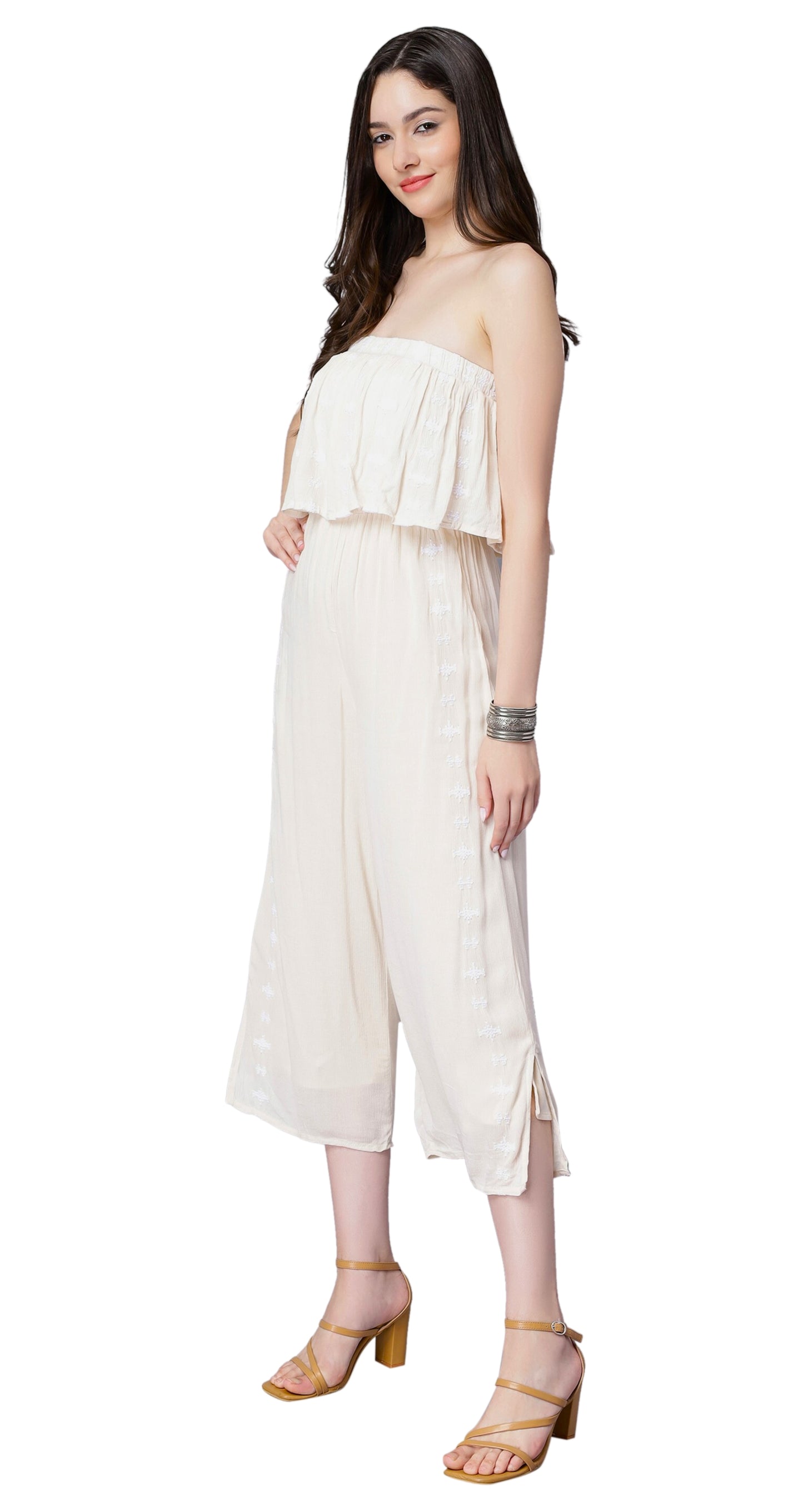 NUEVOSDAMAS Women Off- Shoulder Embroidered Jumpsuit