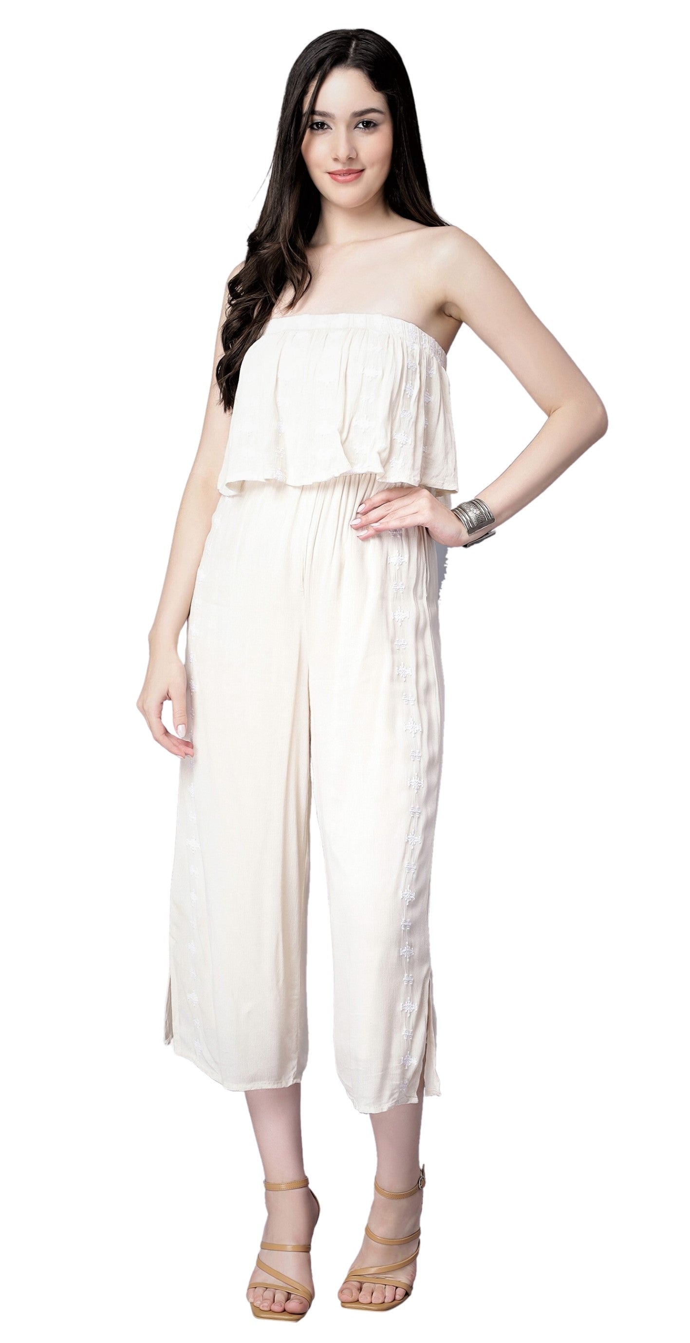 NUEVOSDAMAS Women Off- Shoulder Embroidered Jumpsuit