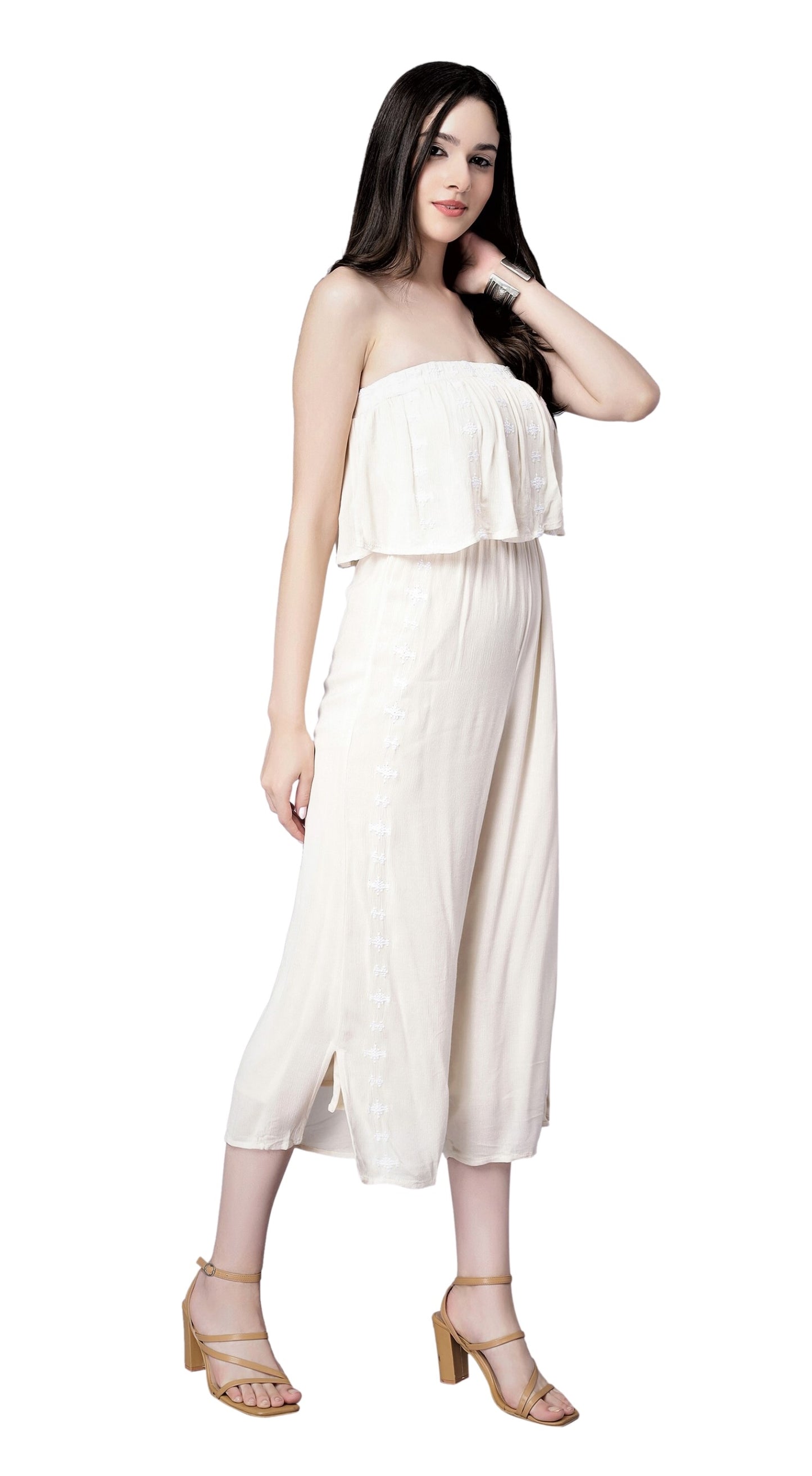 NUEVOSDAMAS Women Off- Shoulder Embroidered Jumpsuit