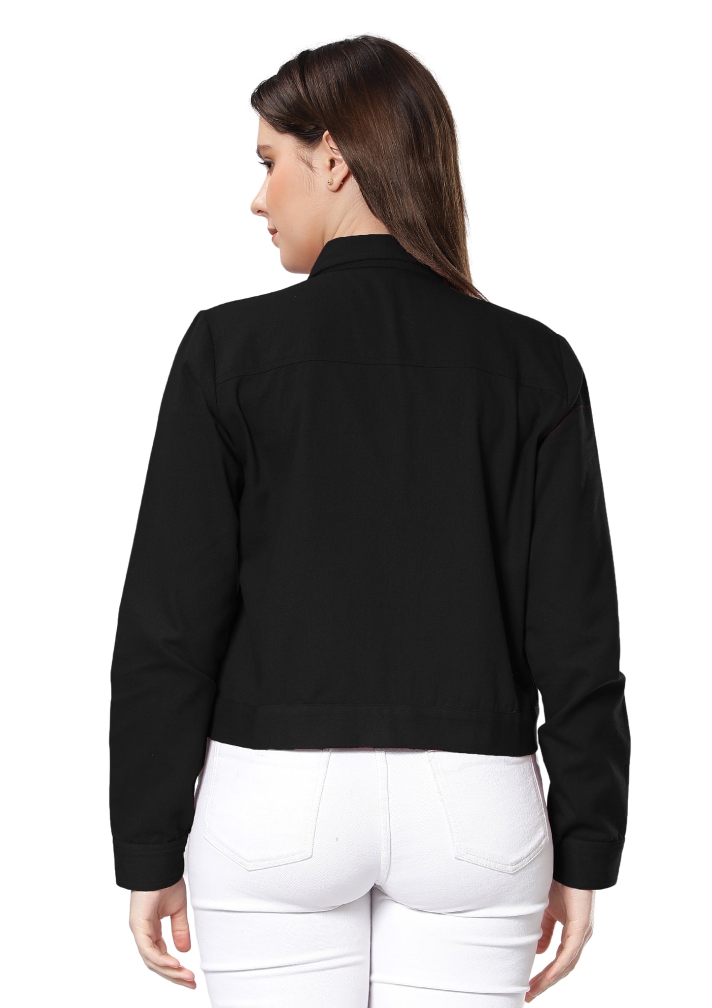 NUEVOSDAMAS Women Solid Black Cotton Denim Jacket