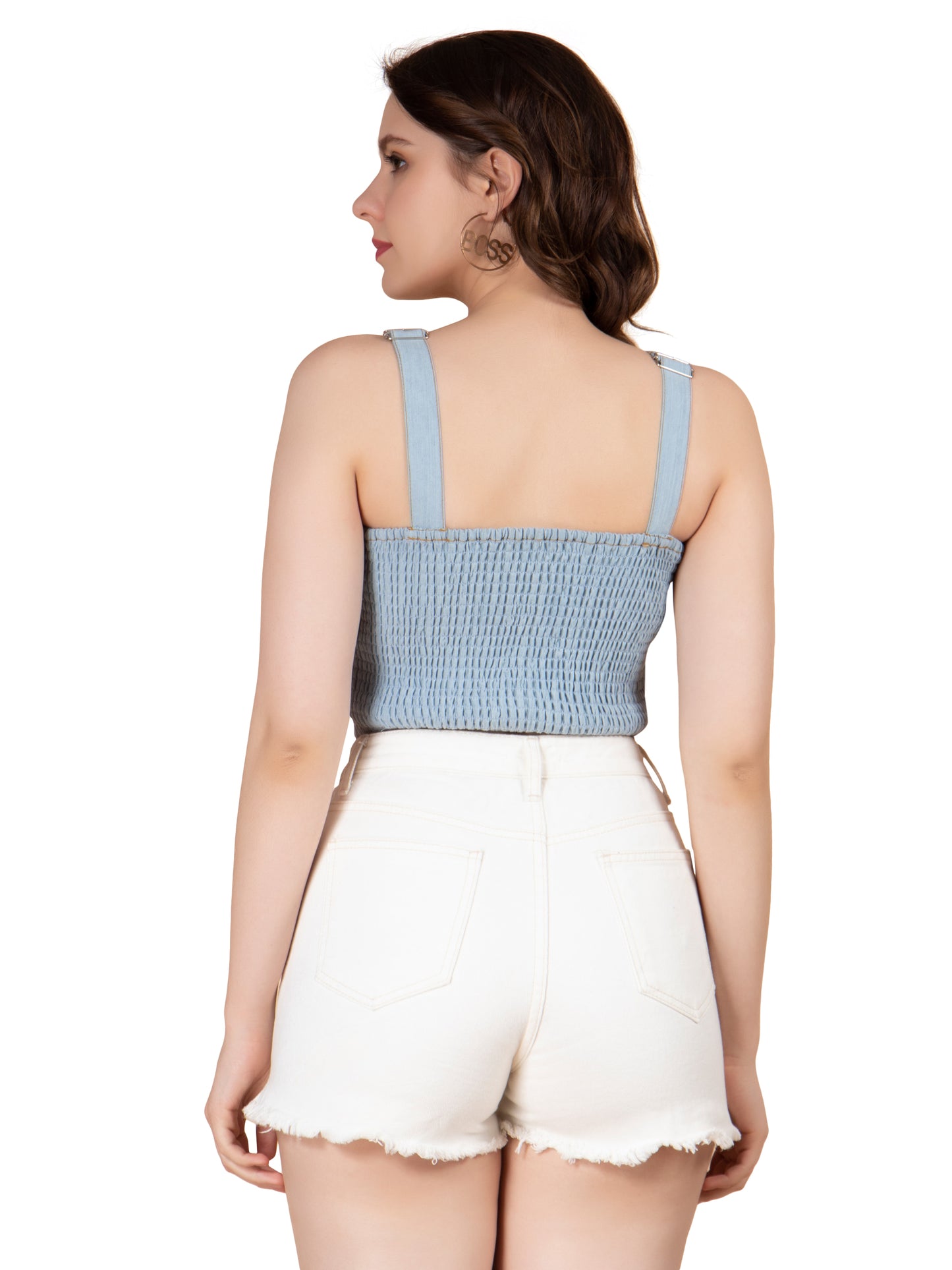 NUEVOSDAMAS Cotton Slub Denim Bustier Top
