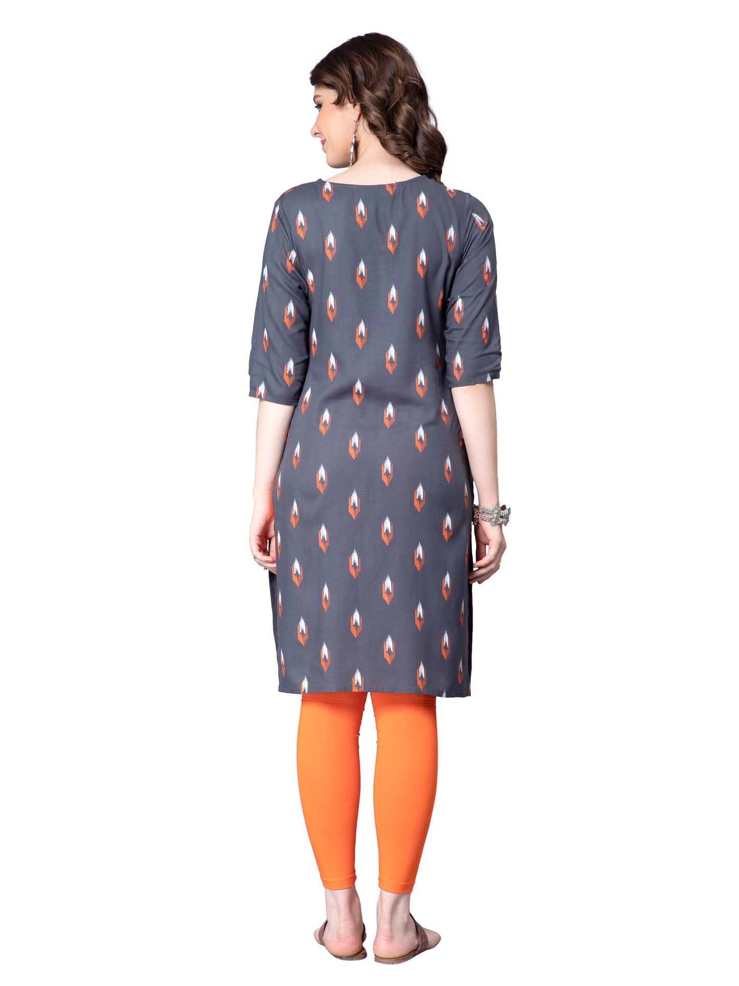 NUEVOSDAMAS Women Ikat Printed Rayon Grey Kurti