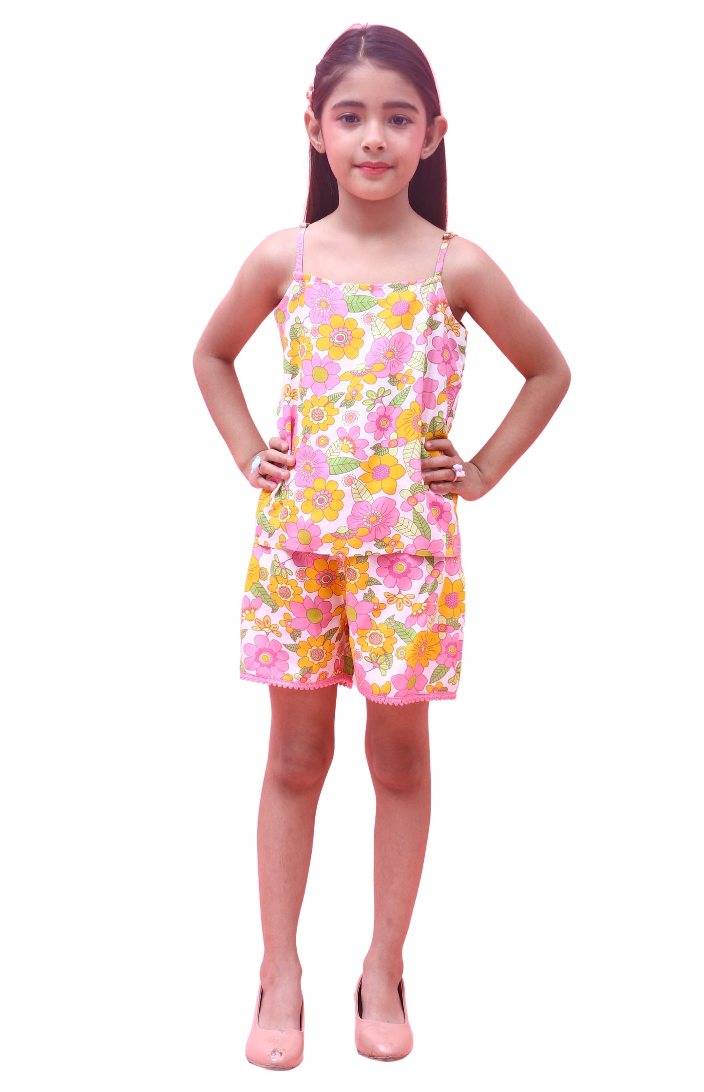 Kids Floral Printed Sleeveless Top and Shorts Set for Girl Multi