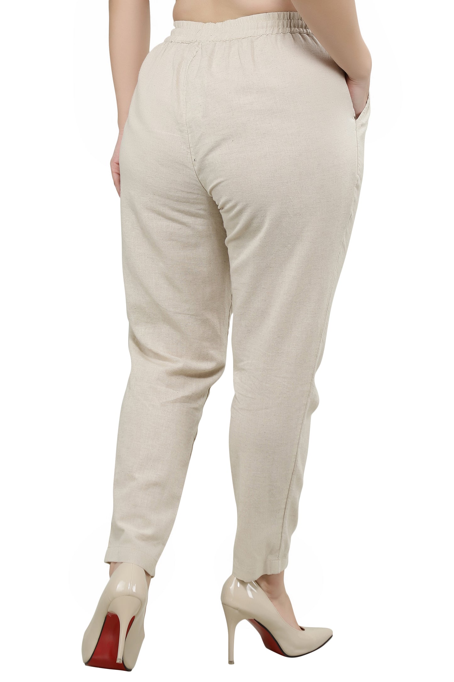 NUEVOSDAMAS Women Regular Fit Cotton Blend Beige Trousers