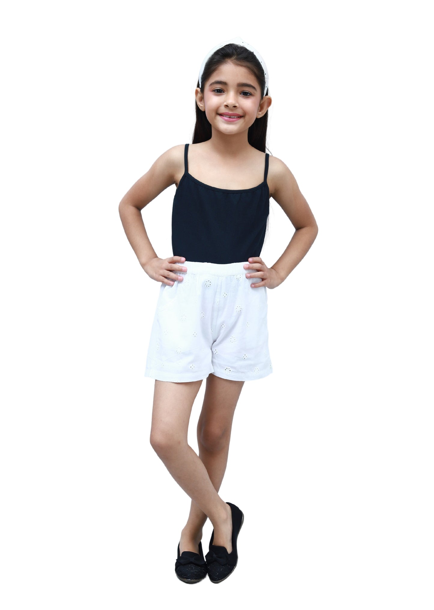 NUEVOSKIDDOS Kids Girls Cotton Solid Shorts with Waist Braided Knot | Kids Girls Shorts | Elasticated Waist Shorts for Girls