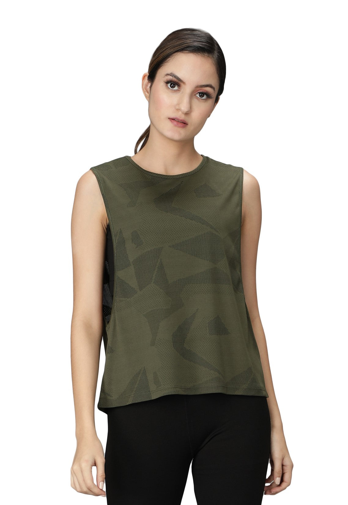 NUEVOSDAMAS Women Solid Sleeveless Olive Tank Top