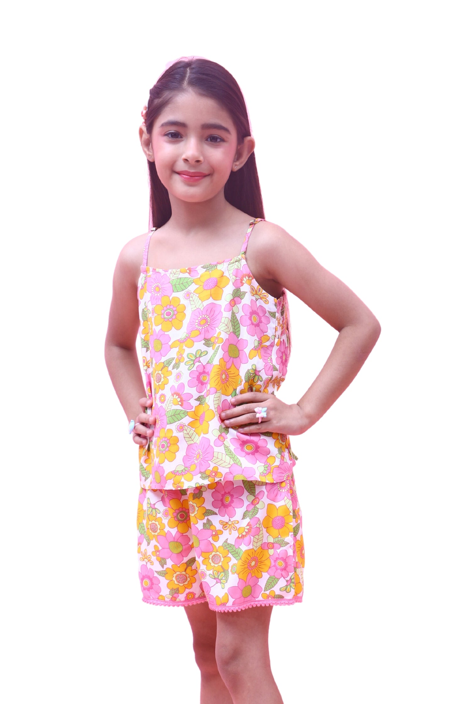 Kids Floral Printed Sleeveless Top and Shorts Set for Girl Multi
