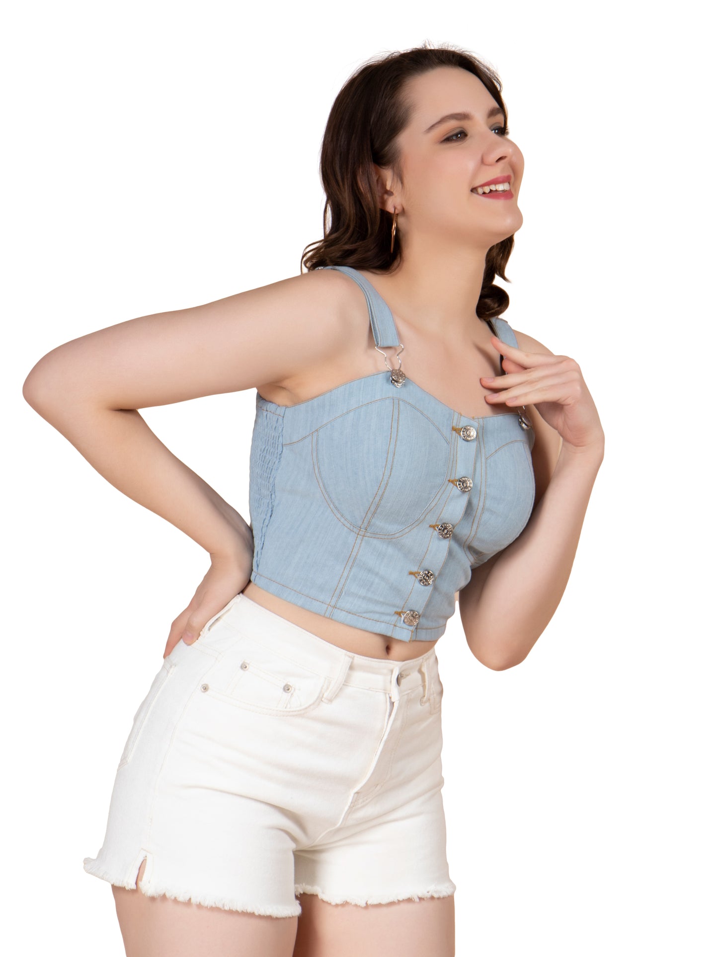 NUEVOSDAMAS Cotton Slub Denim Bustier Top