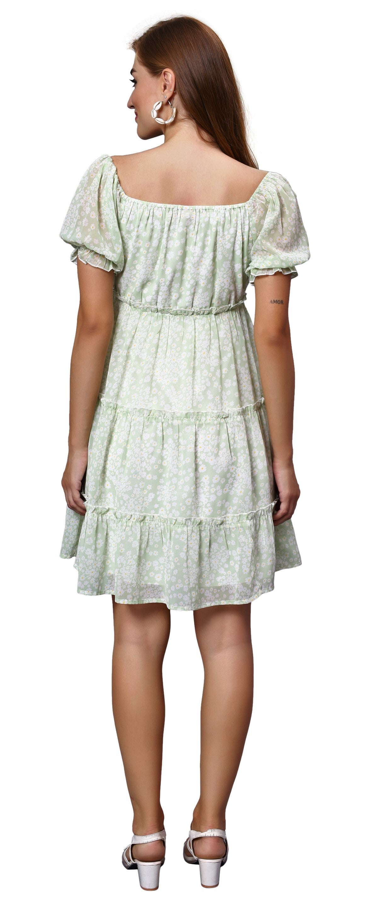 NUEVOSDAMAS Women Floral Printed Fit & Flare Mint Green Midi Dress