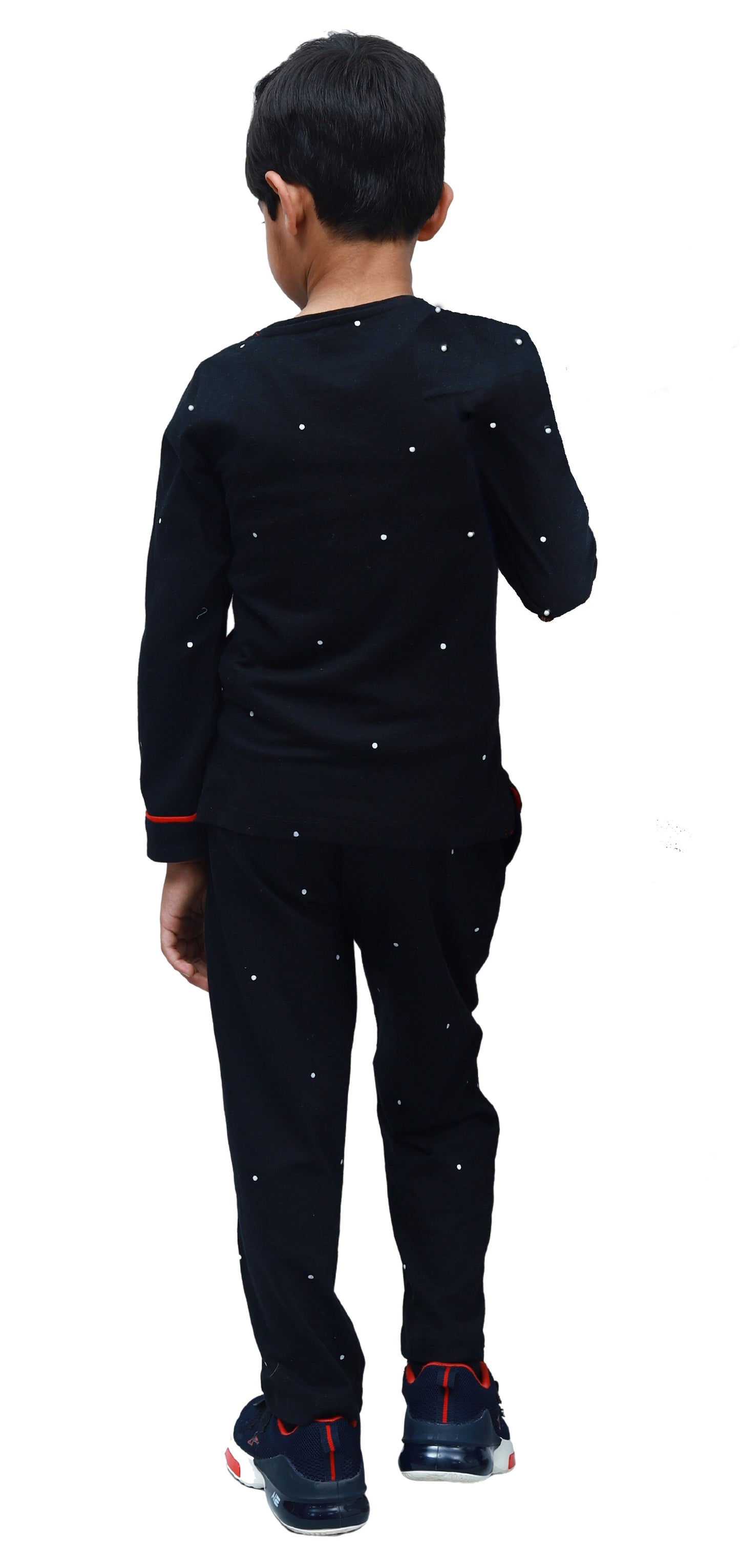 NUEVOSKIDDOS Kids Printed Black Cotton Jersey Night Suit
