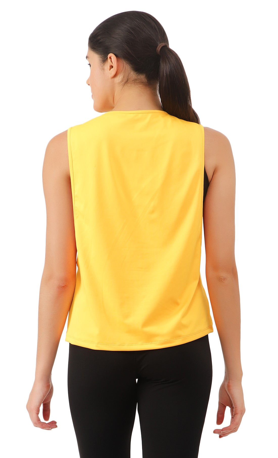 Women Solid Sleeveless Yellow Tank Top