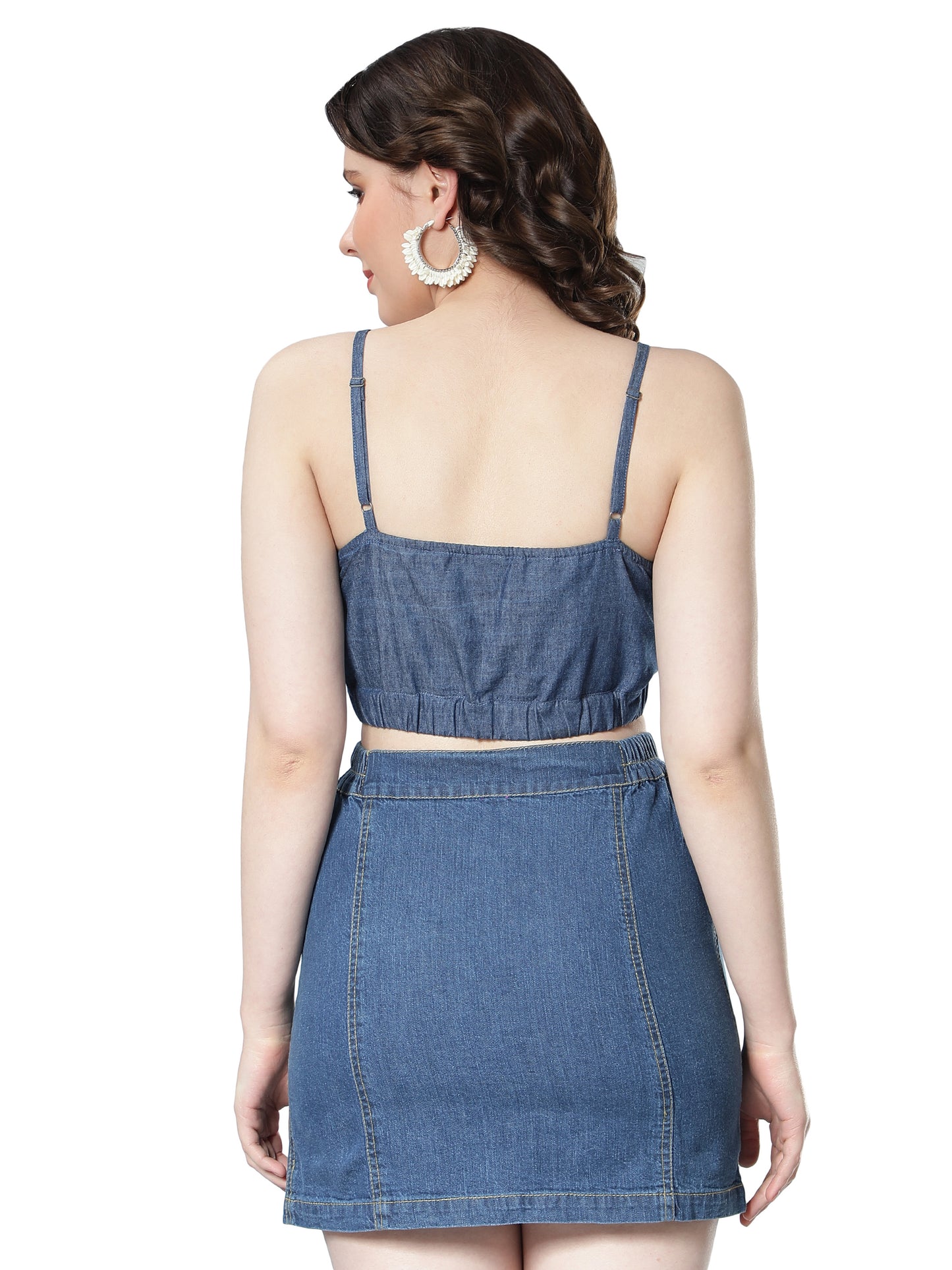NUEVOSDAMAS Women Denim Sleeveless Bralette Top Blue