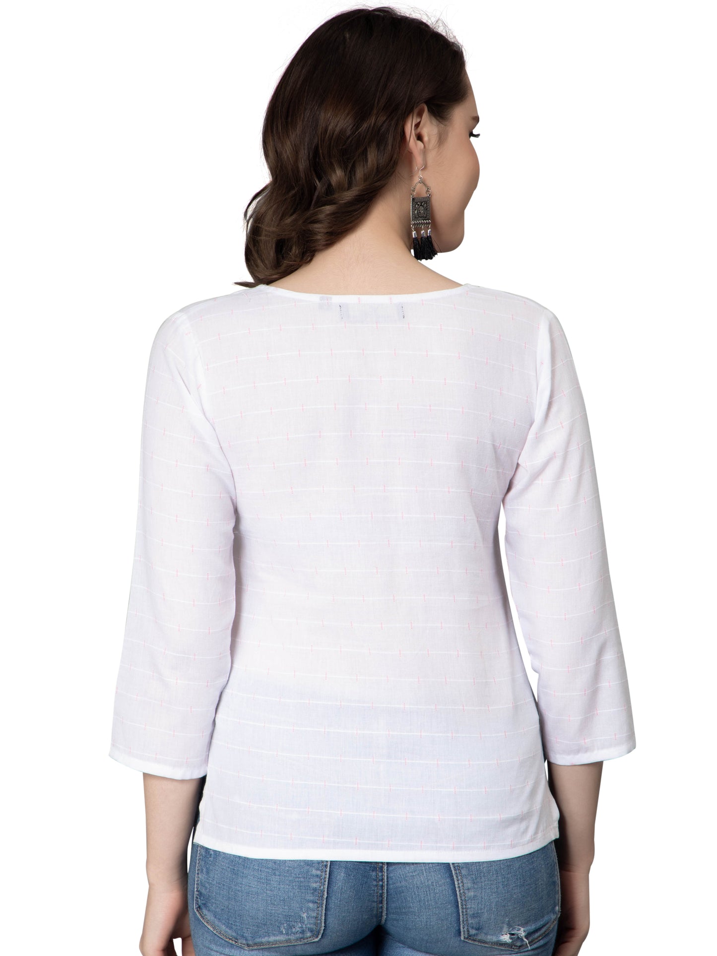 NUEVOSDAMAS Women Cotton Dobby Top & Short Kurta White