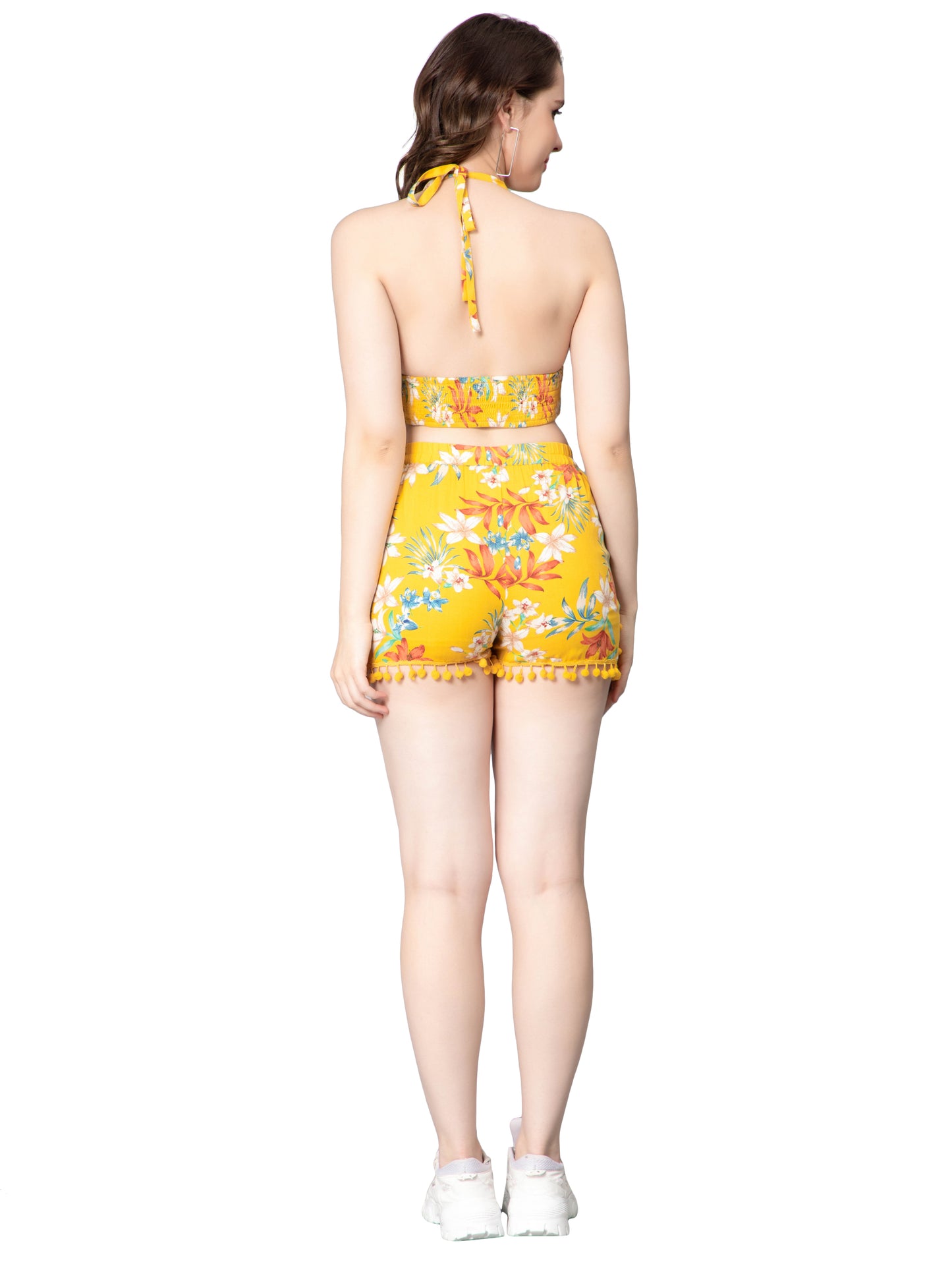 NUEVOSDAMAS Women Tropical Printed Co-Ord Set Mustard