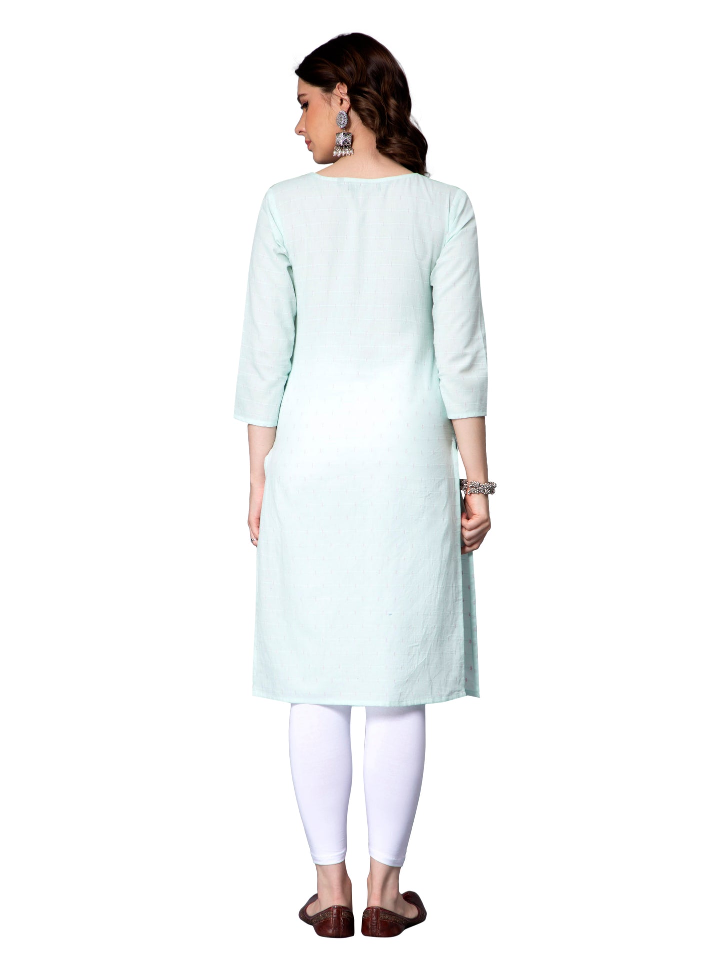 NUEVOSDAMAS Women Cotton Dobby Mint Kurti