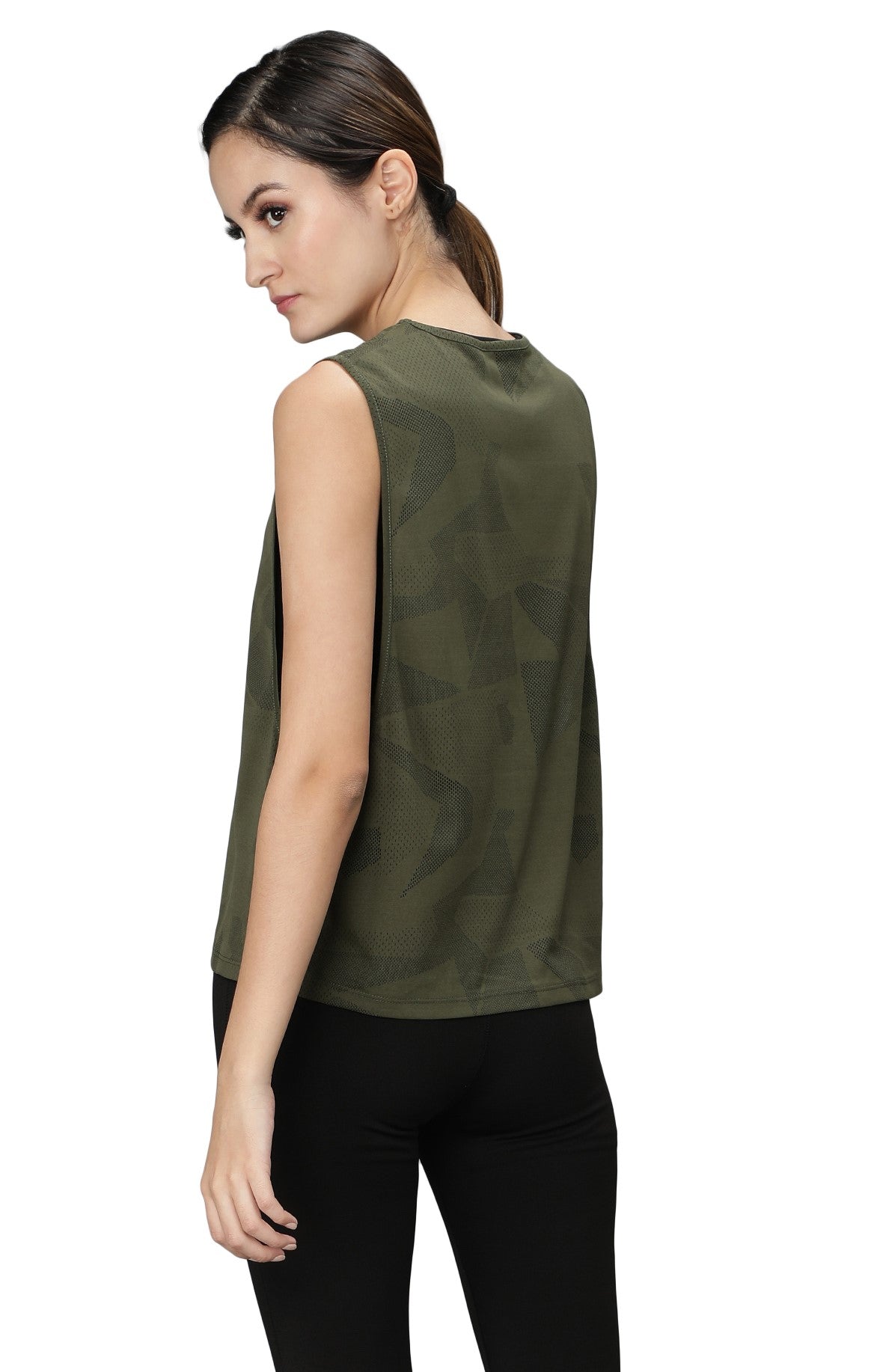 NUEVOSDAMAS Women Solid Sleeveless Olive Tank Top