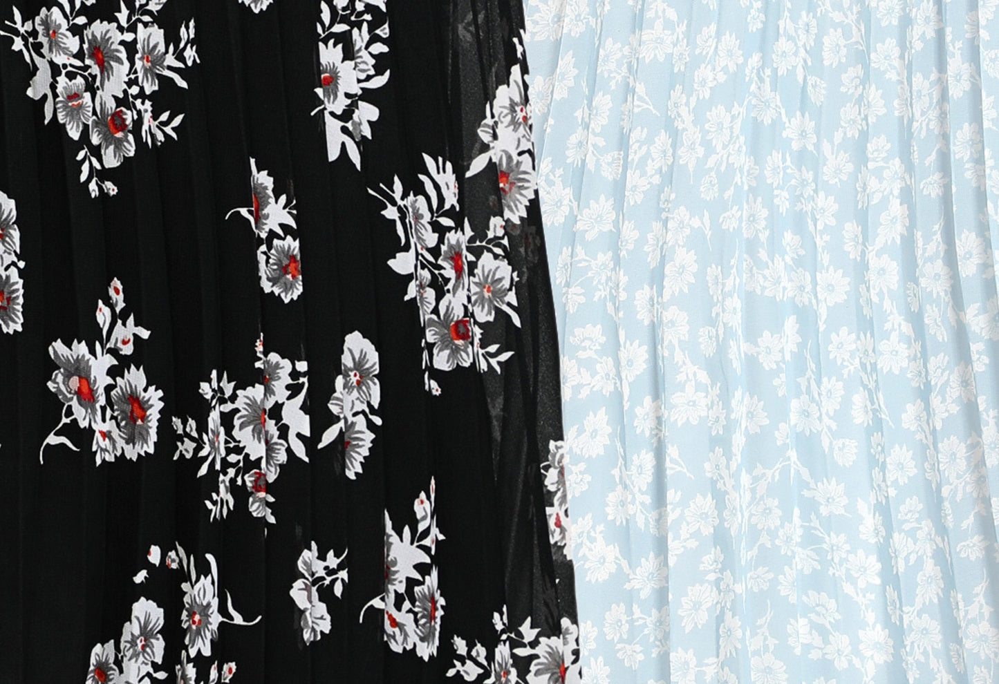 Women Georgette Floral Printed Skirts - Pack of Two - Black and Sky Blue
