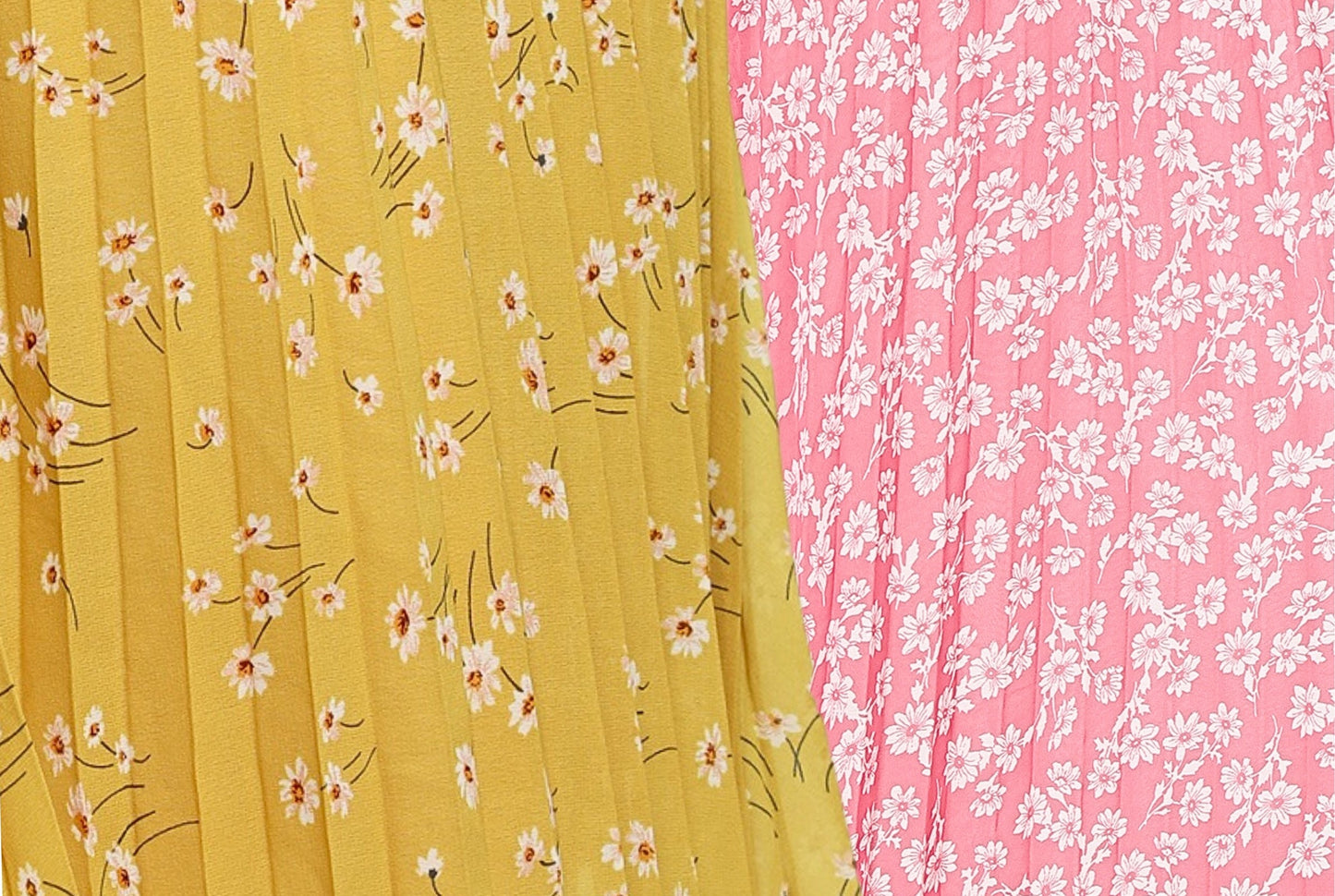 NUEVOSDAMAS Women Georgette Floral Printed Skirts-Pack of Two-Pink and Yellow