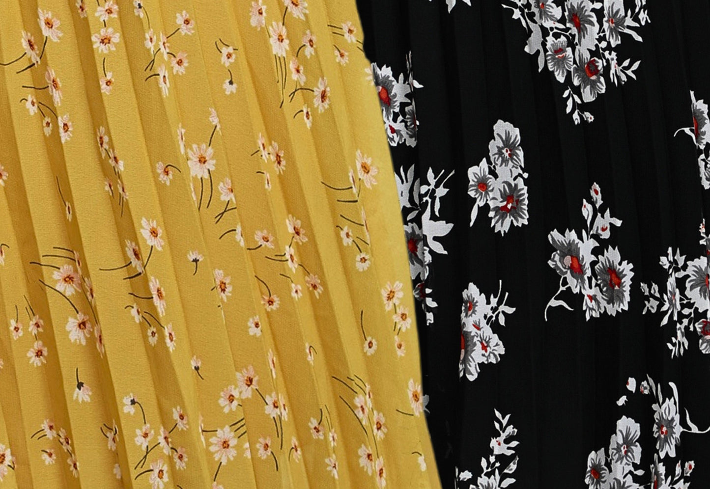 NUEVOSDAMAS Women Georgette Floral Printed Skirts - Pack of Two - Yellow and Black