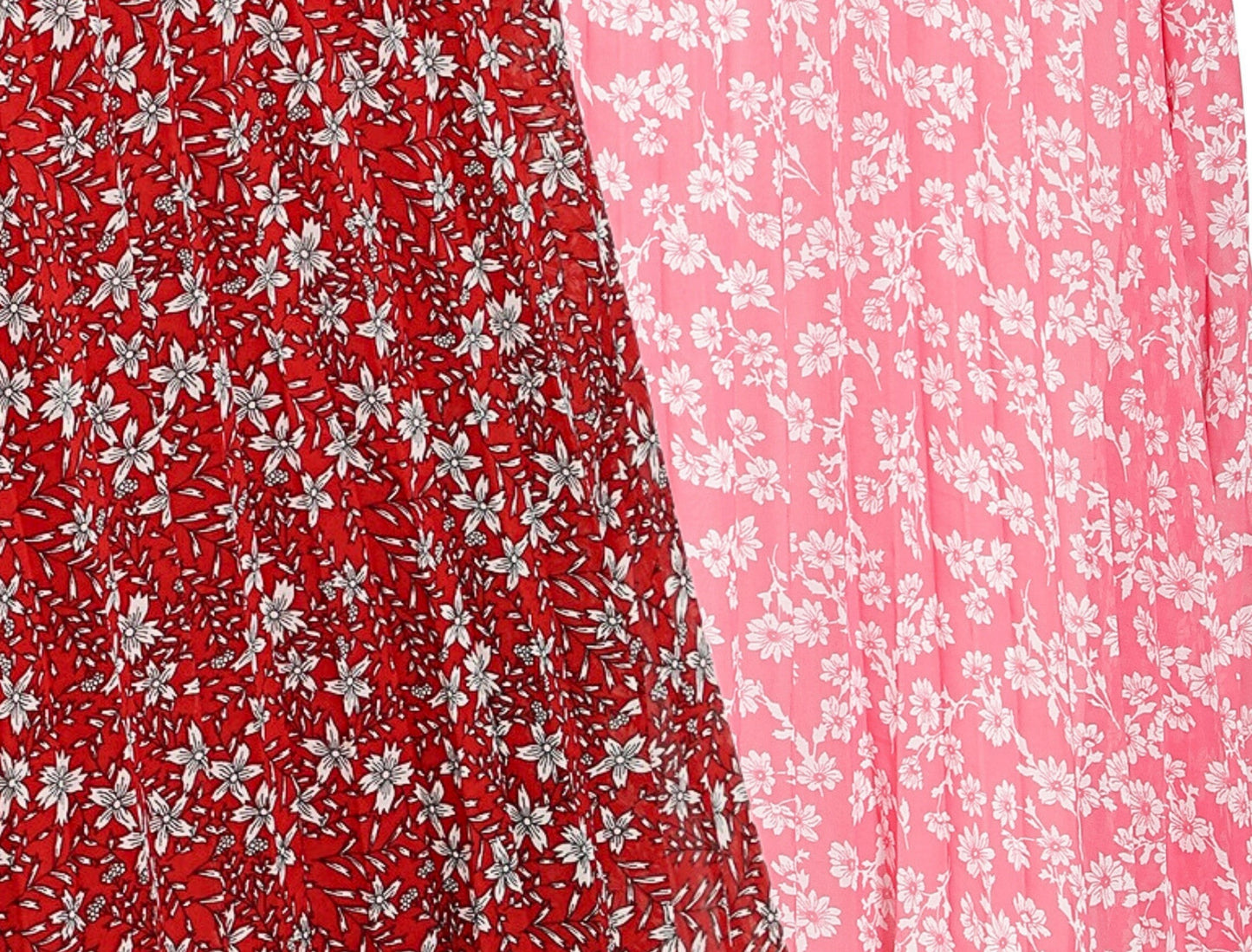 NUEVOSDAMAS Women Georgette Floral Printed Skirts-Pack of Two-Red and Pink