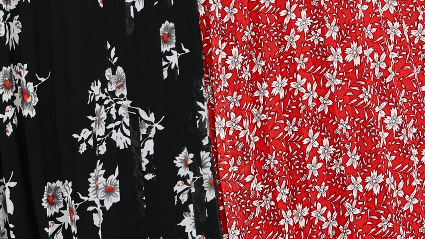 NUEVOSDAMAS Women Georgette Floral Printed Skirts-Pack of Two-Red and Black