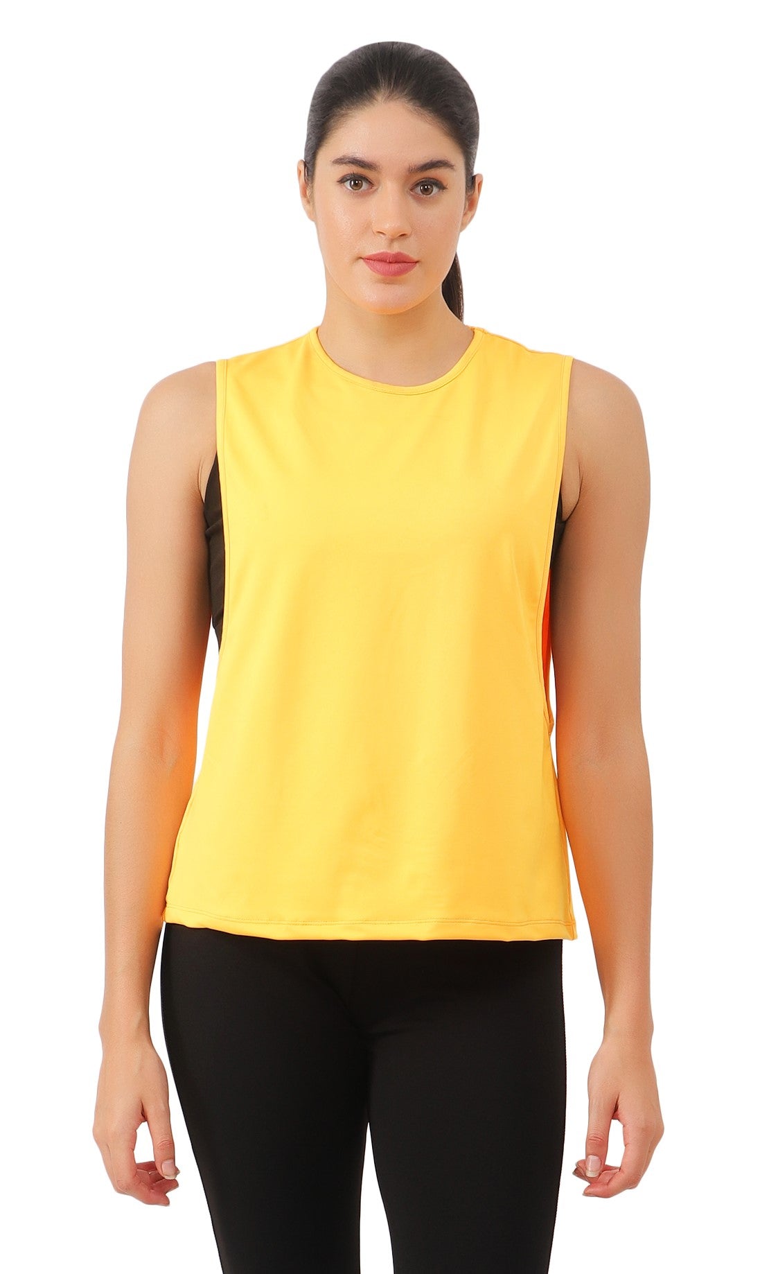 Women Solid Sleeveless Yellow Tank Top