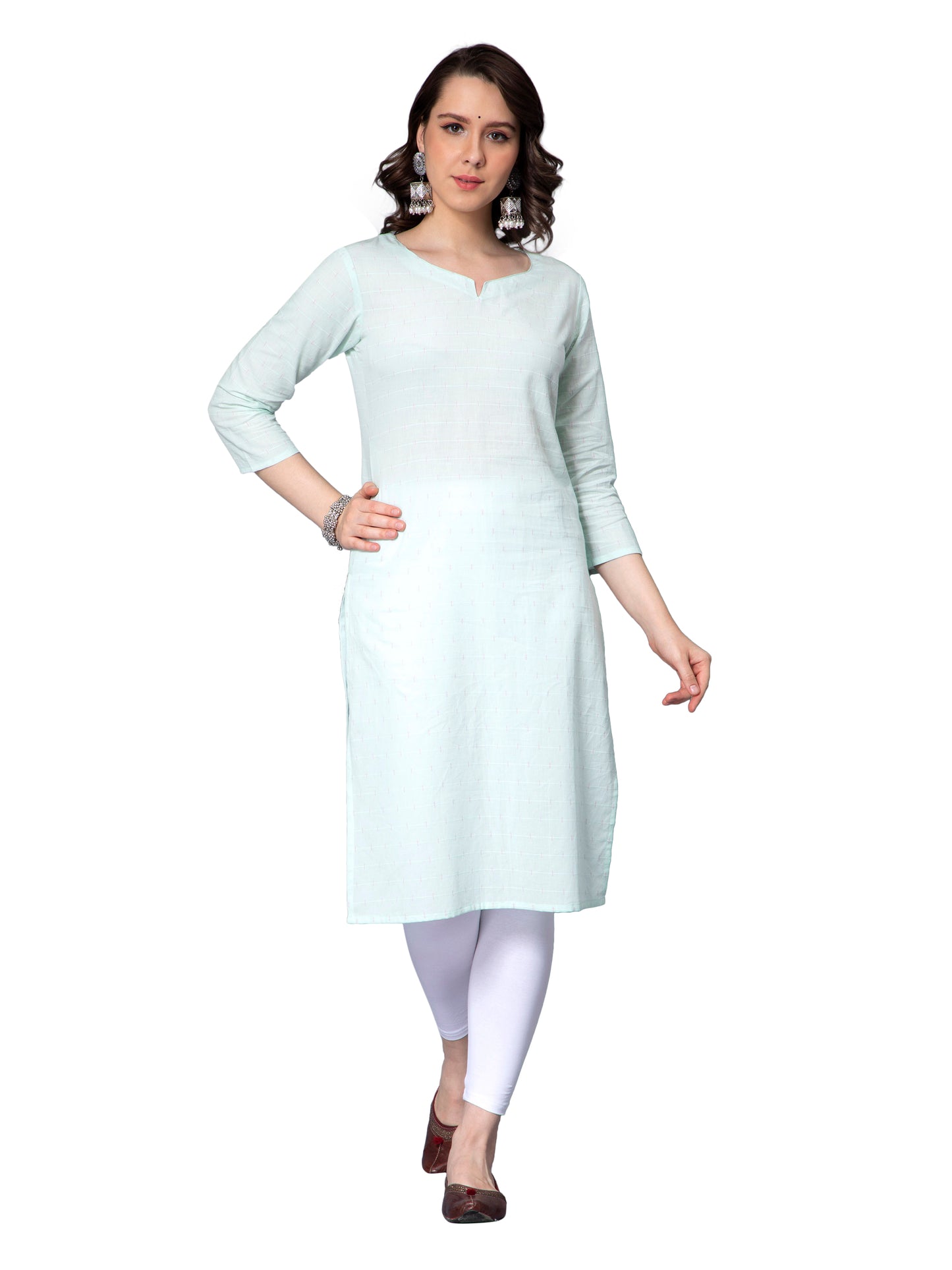 NUEVOSDAMAS Women Cotton Dobby Mint Kurti