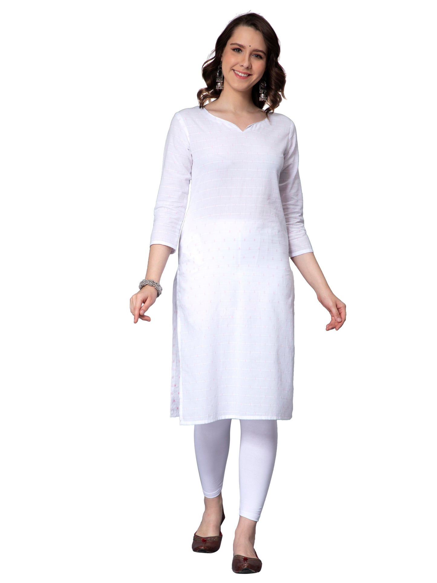 NUEVOSDAMAS Women Cotton Dobby White Kurti