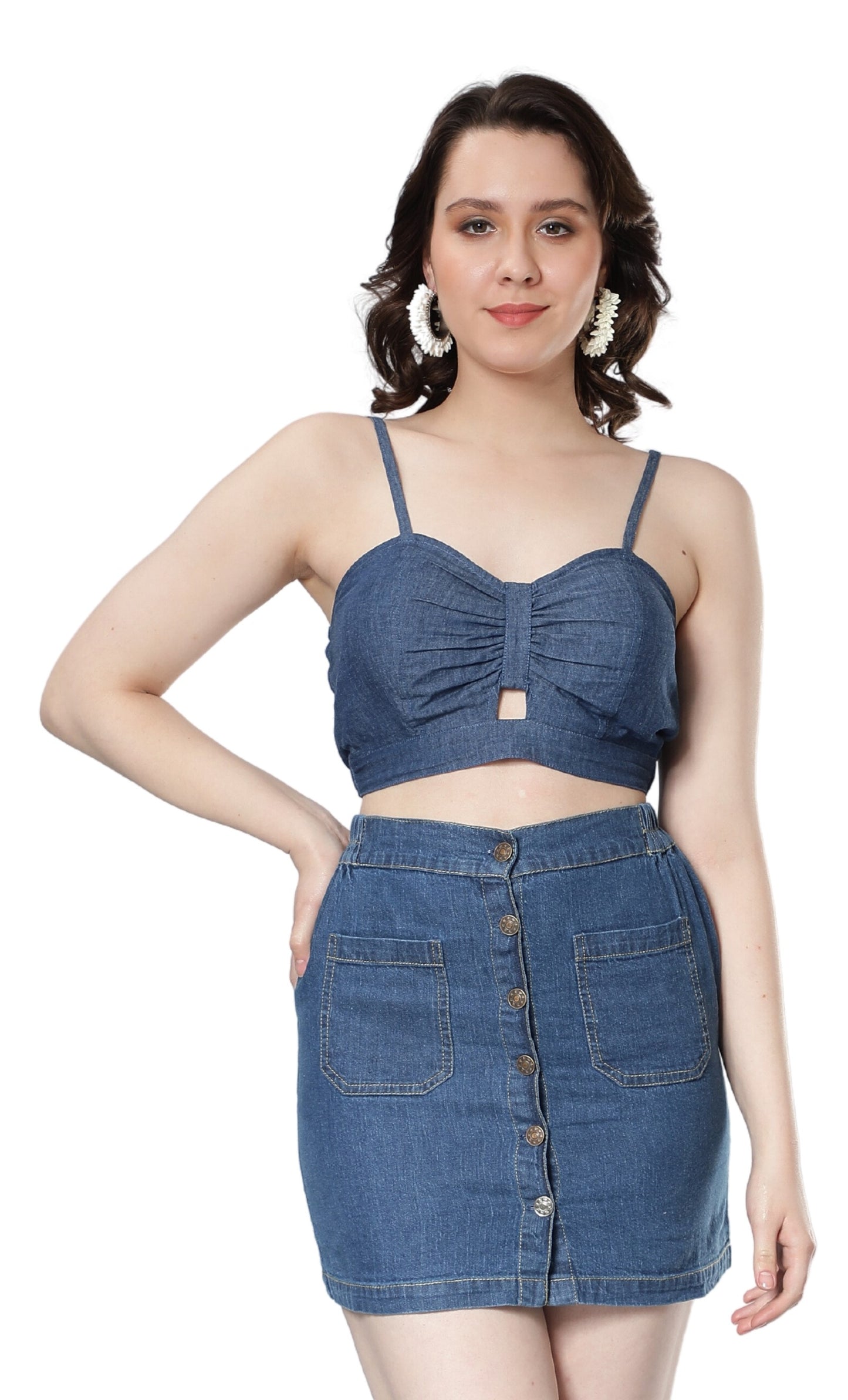 NUEVOSDAMAS Women Denim Sleeveless Bralette Top Blue