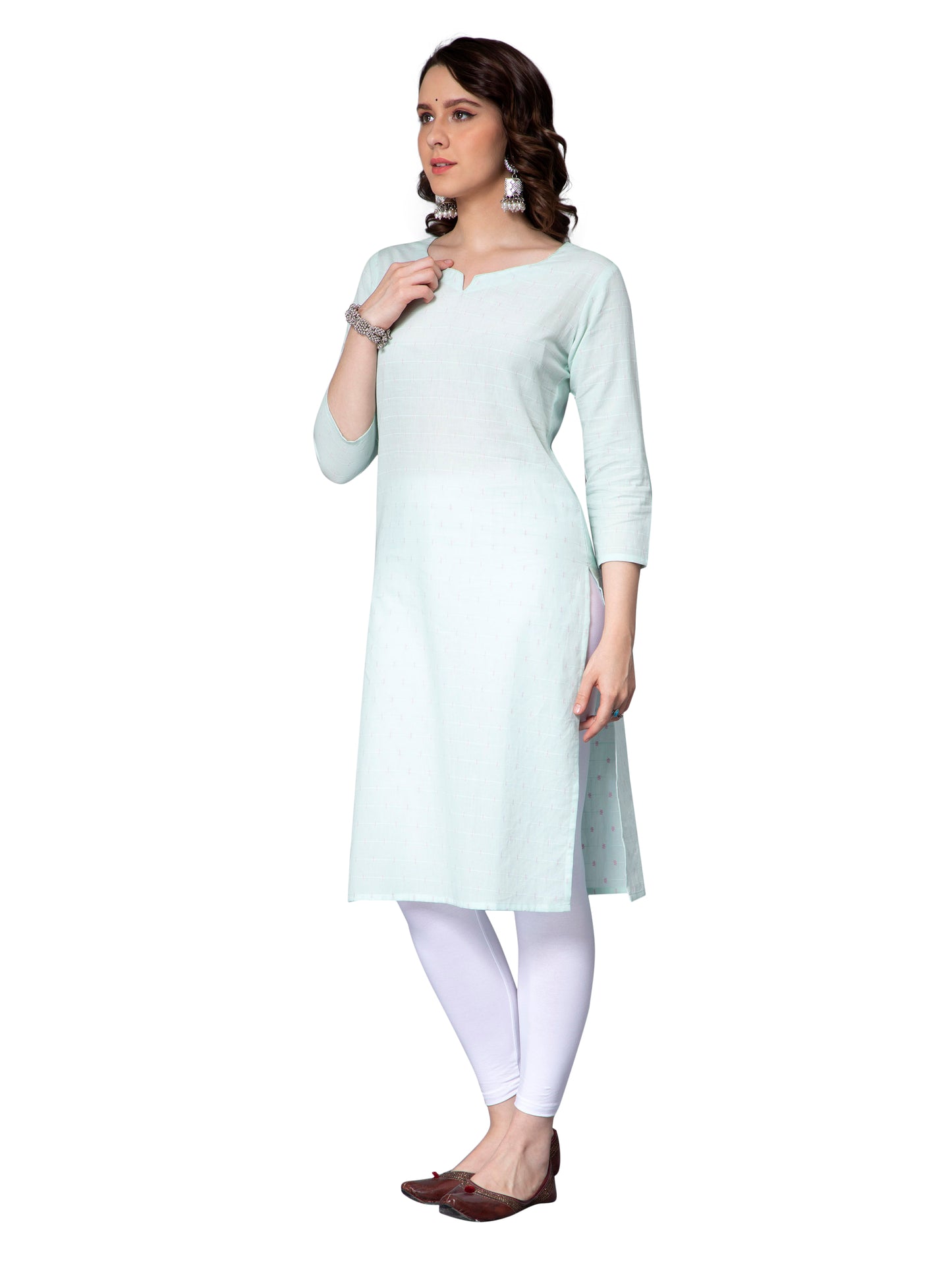 NUEVOSDAMAS Women Cotton Dobby Mint Kurti