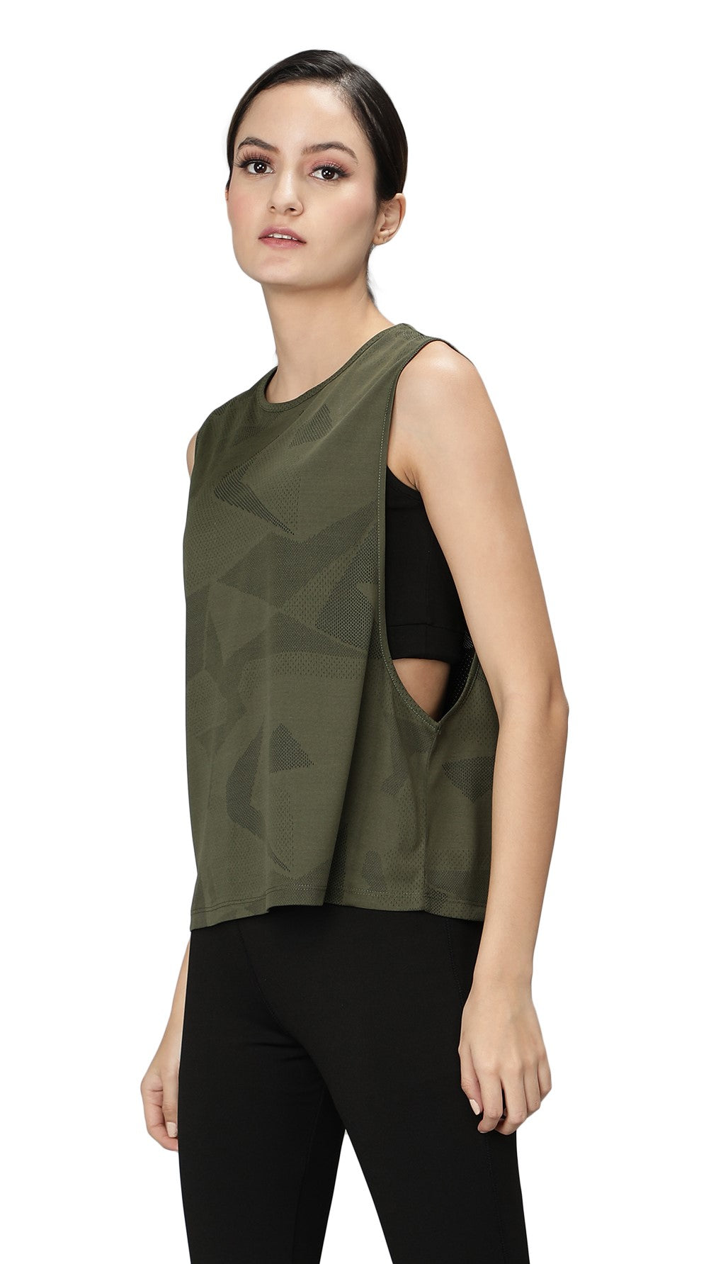 NUEVOSDAMAS Women Solid Sleeveless Olive Tank Top