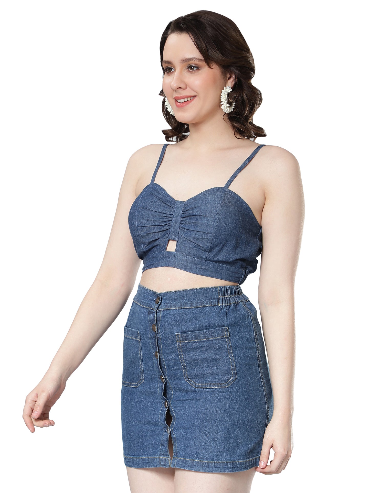 NUEVOSDAMAS Women Denim Sleeveless Bralette Top Blue