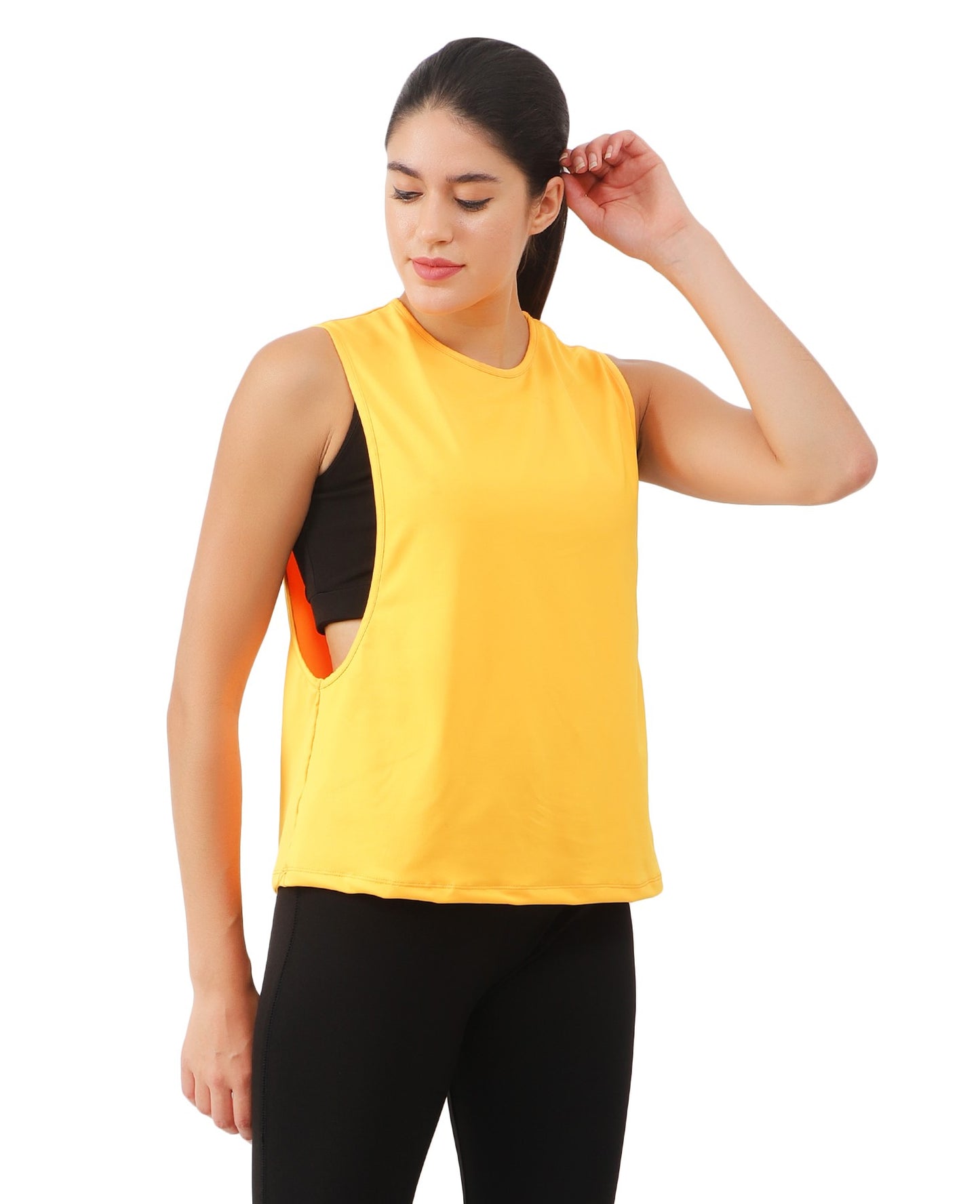 Women Solid Sleeveless Yellow Tank Top