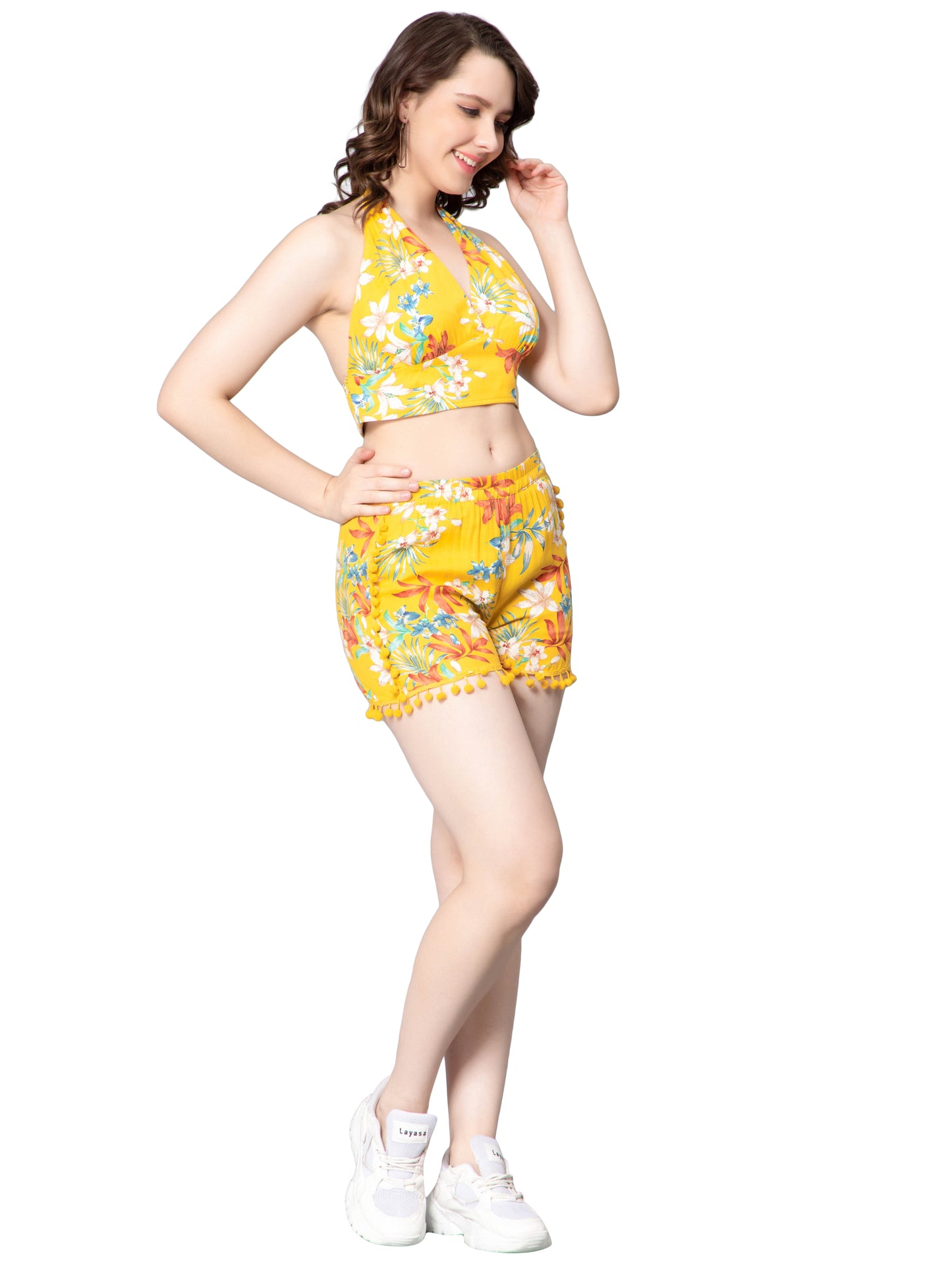 NUEVOSDAMAS Women Tropical Printed Co-Ord Set Mustard