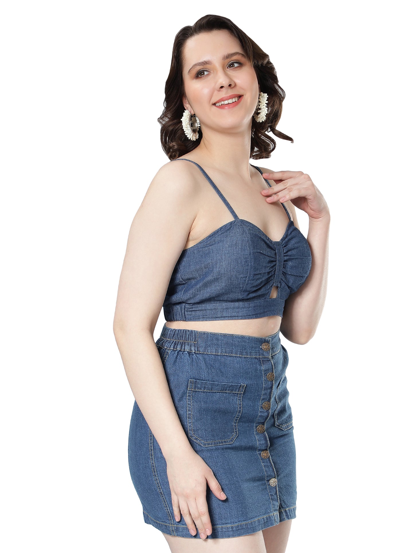NUEVOSDAMAS Women Denim Sleeveless Bralette Top Blue