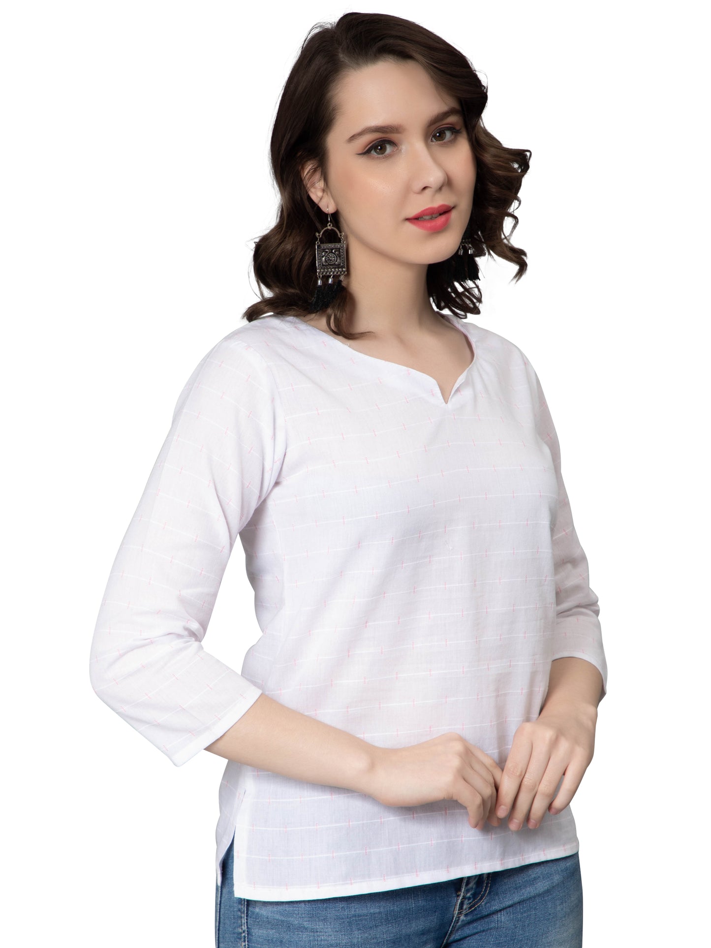 NUEVOSDAMAS Women Cotton Dobby Top & Short Kurta White