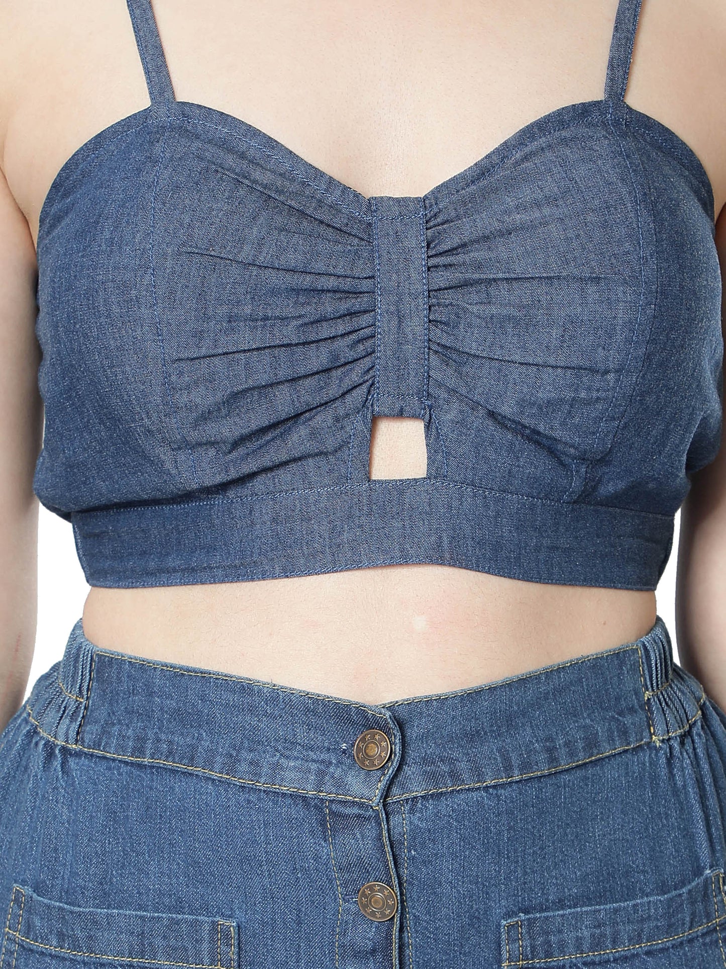 NUEVOSDAMAS Women Denim Sleeveless Bralette Top Blue